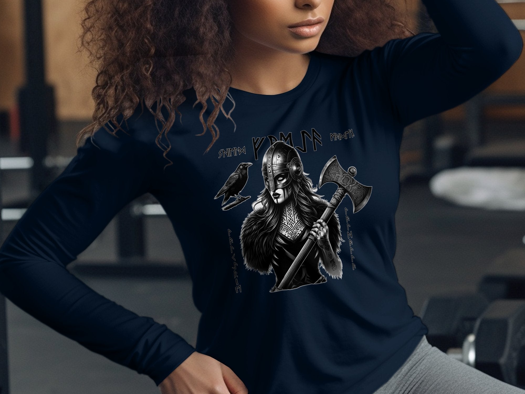 Viking Shield Maiden - Coloured Gildan Long Sleeve Realistic Norse Talisman Men Women Unisex Valhalla Tee Graphic Design