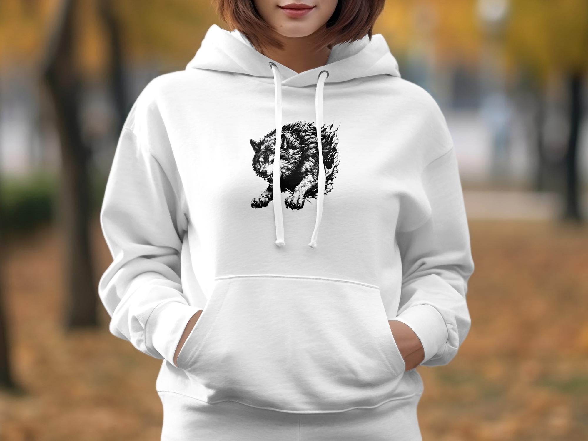 Wolf Tribal - Black White Gildan Hoodie Realistic Animal Talisman Unisex Tee Graphic Design