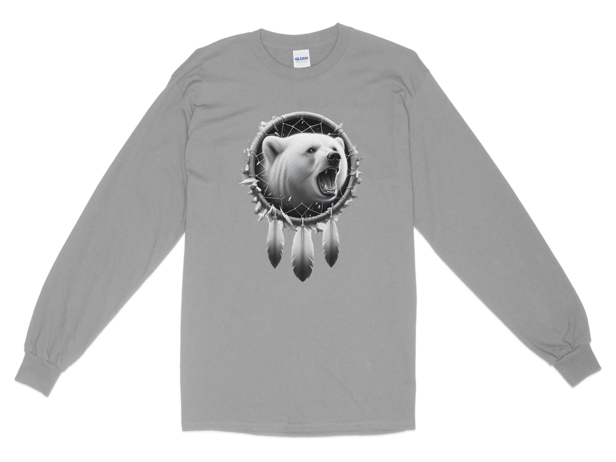 Dreamcatcher Bear - Coloured Gildan Long Sleeve Realistic Native American Talisman Unisex Mythology Tee Graphic Design