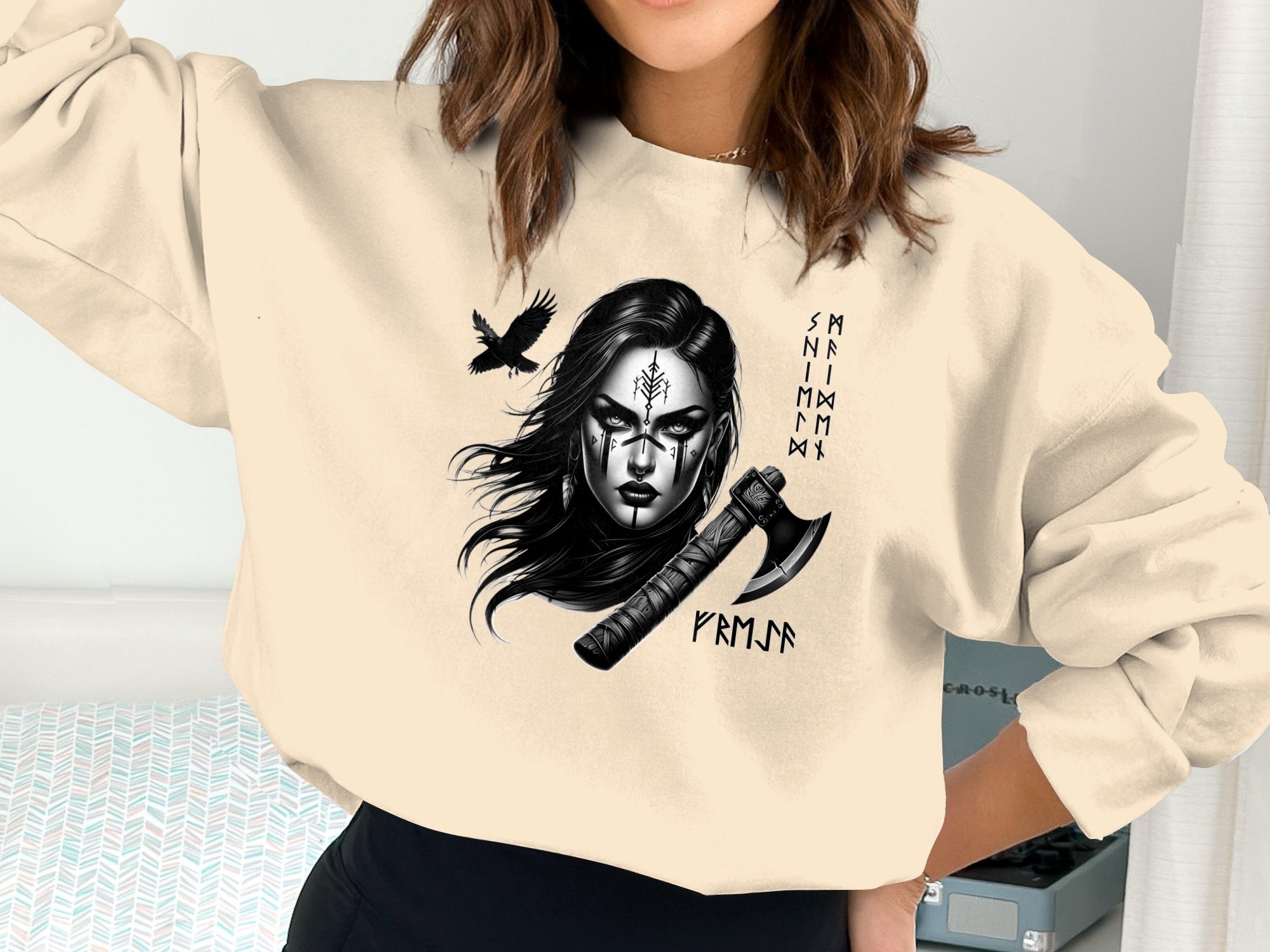 Viking Shield Maiden - Coloured Gildan Sweatshirt Realistic Norse Talisman Men Women Unisex Valhalla Tee Graphic Design