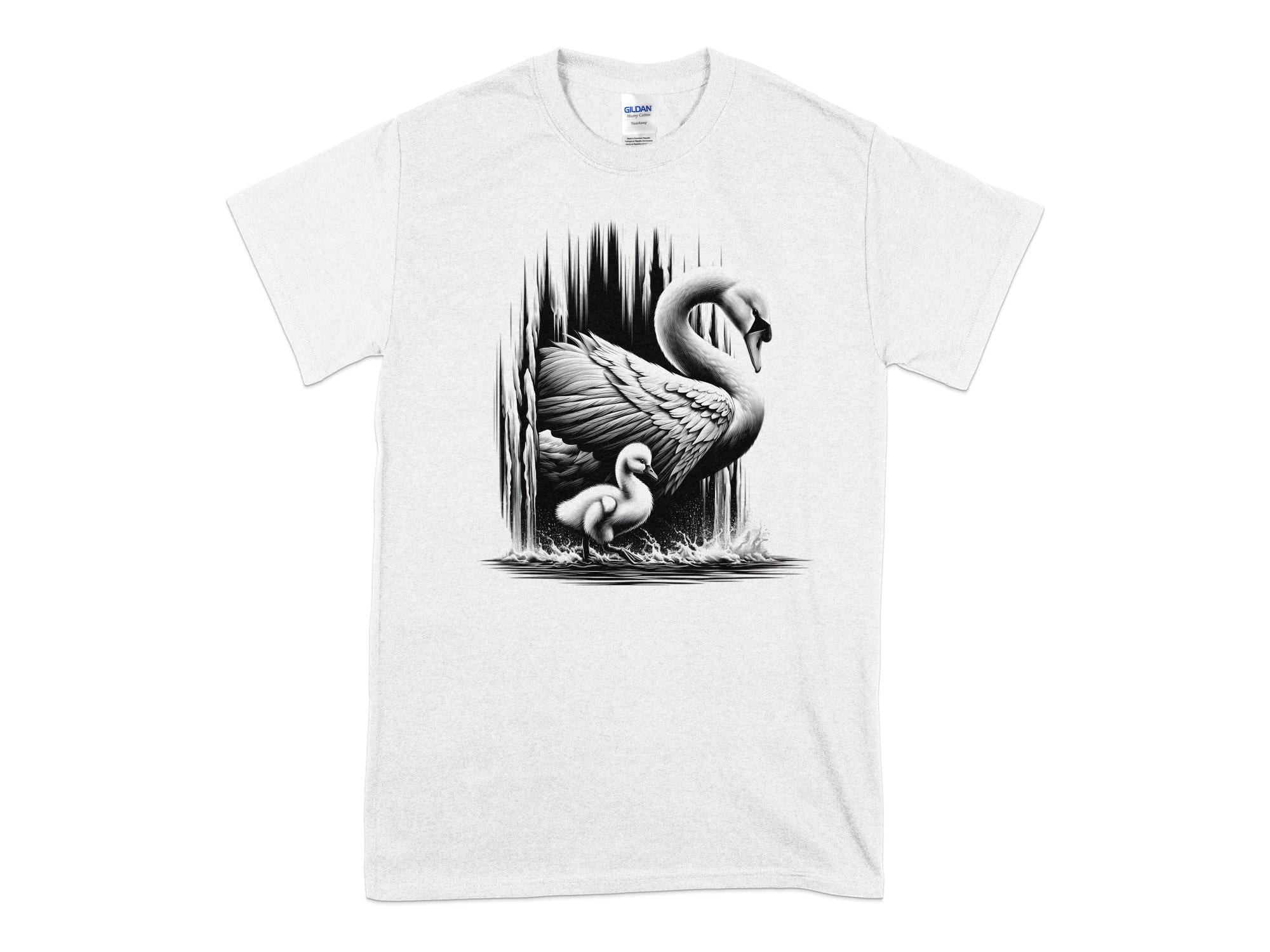 Swan & Cygnet- Black White Gildan T-Shirt Realistic Family Talisman Unisex Tee Graphic Design