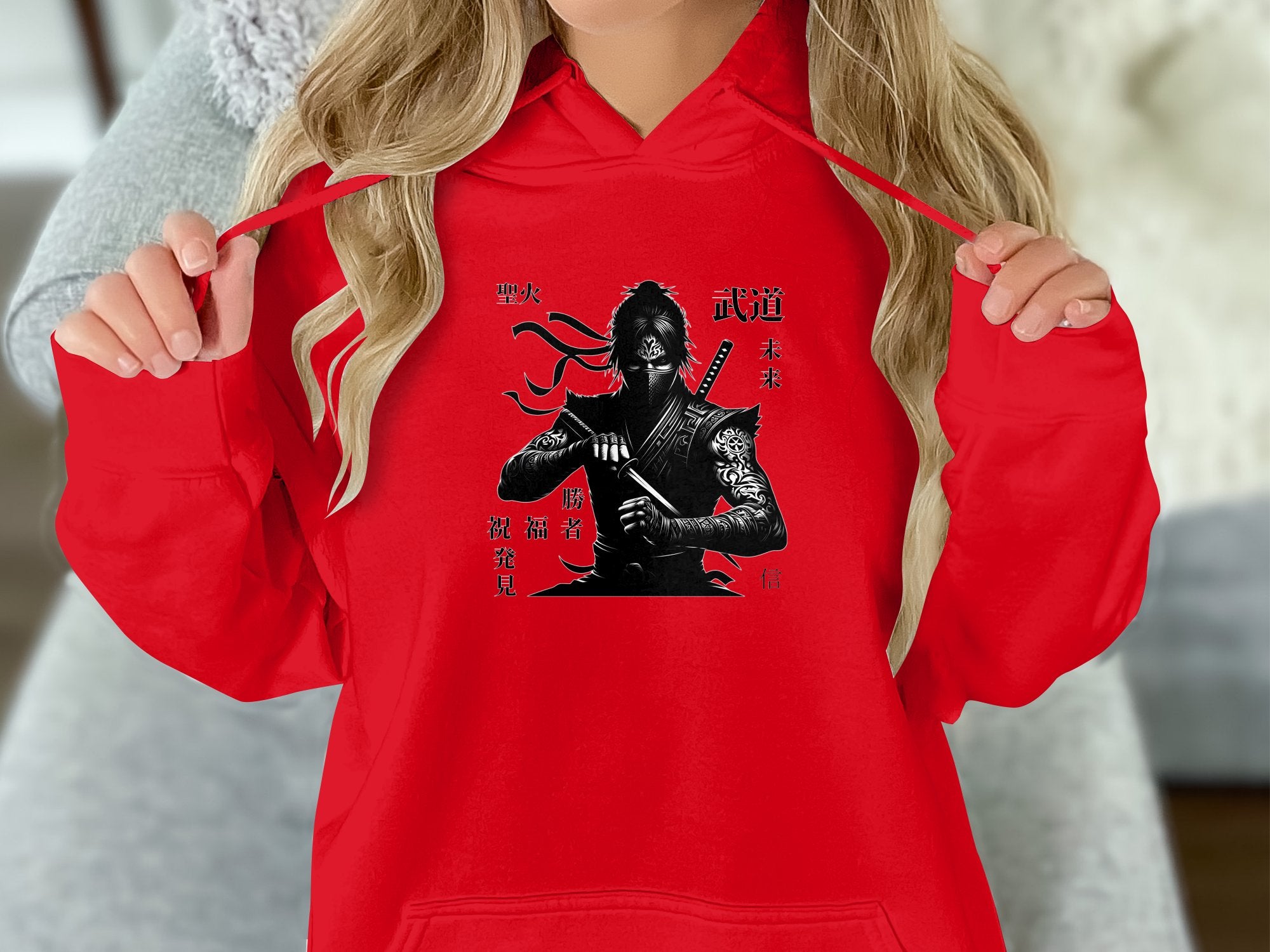 Samurai Ninja - Coloured Gildan Hoodie Japanese Talisman Unisex Cultural Symbolic Graphic Design