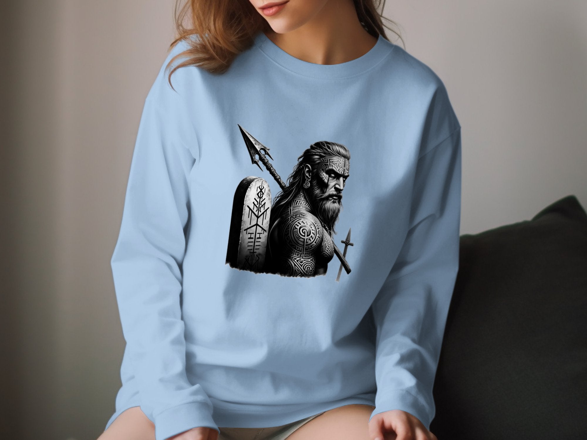 Viking Heroism - Coloured Gildan Long Sleeve Realistic Norse Talisman Men Women Unisex Valhalla Tee Graphic Design