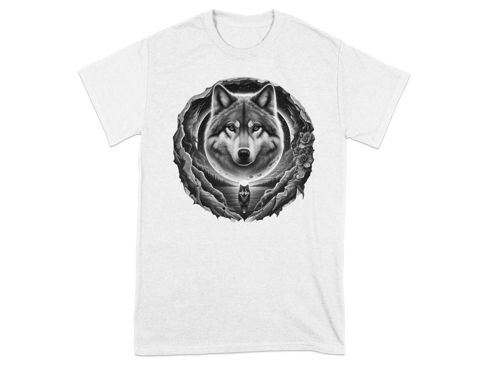 Moon Wolf - Coloured Gildan T-Shirt Realistic Animal Talisman Unisex Mythology Tee Graphic Design