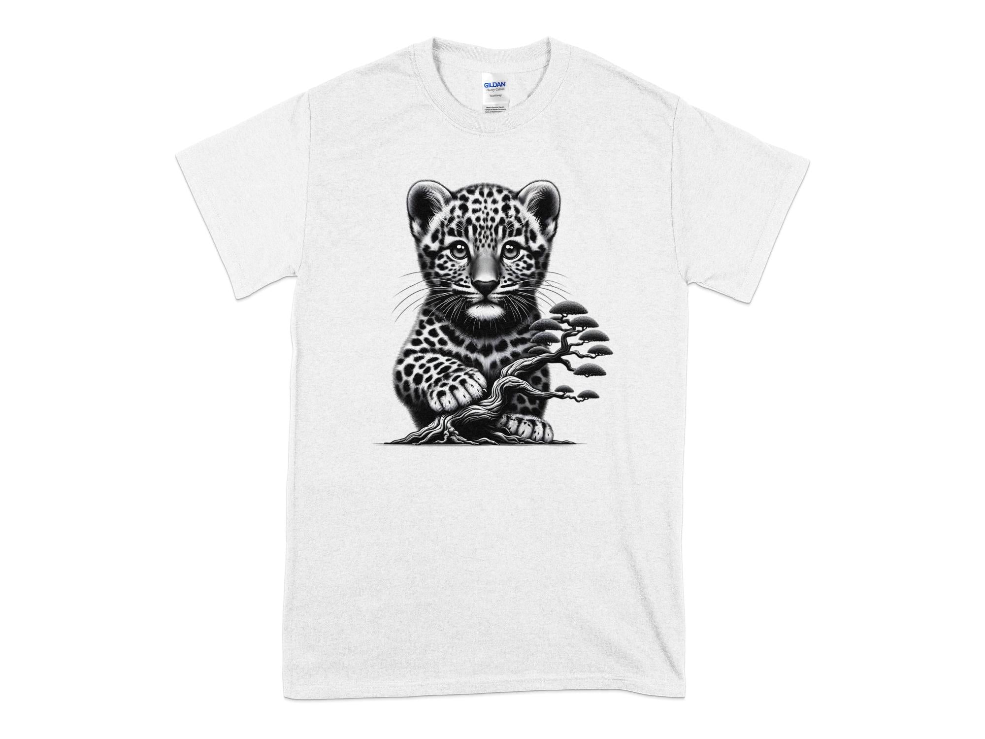 Leopard Bonsai - Coloured Gildan T-Shirt Realistic Animal Talisman Unisex Cute Tee Graphic Design