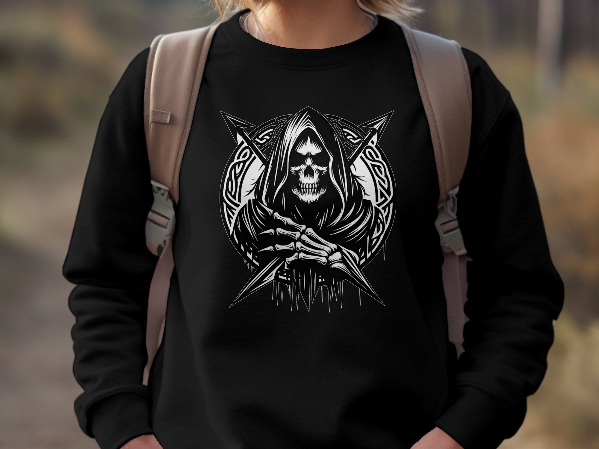 Grim Reaper - Black White Gildan Sweatshirt Commemorative Talisman Unisex Tee Graphic Design