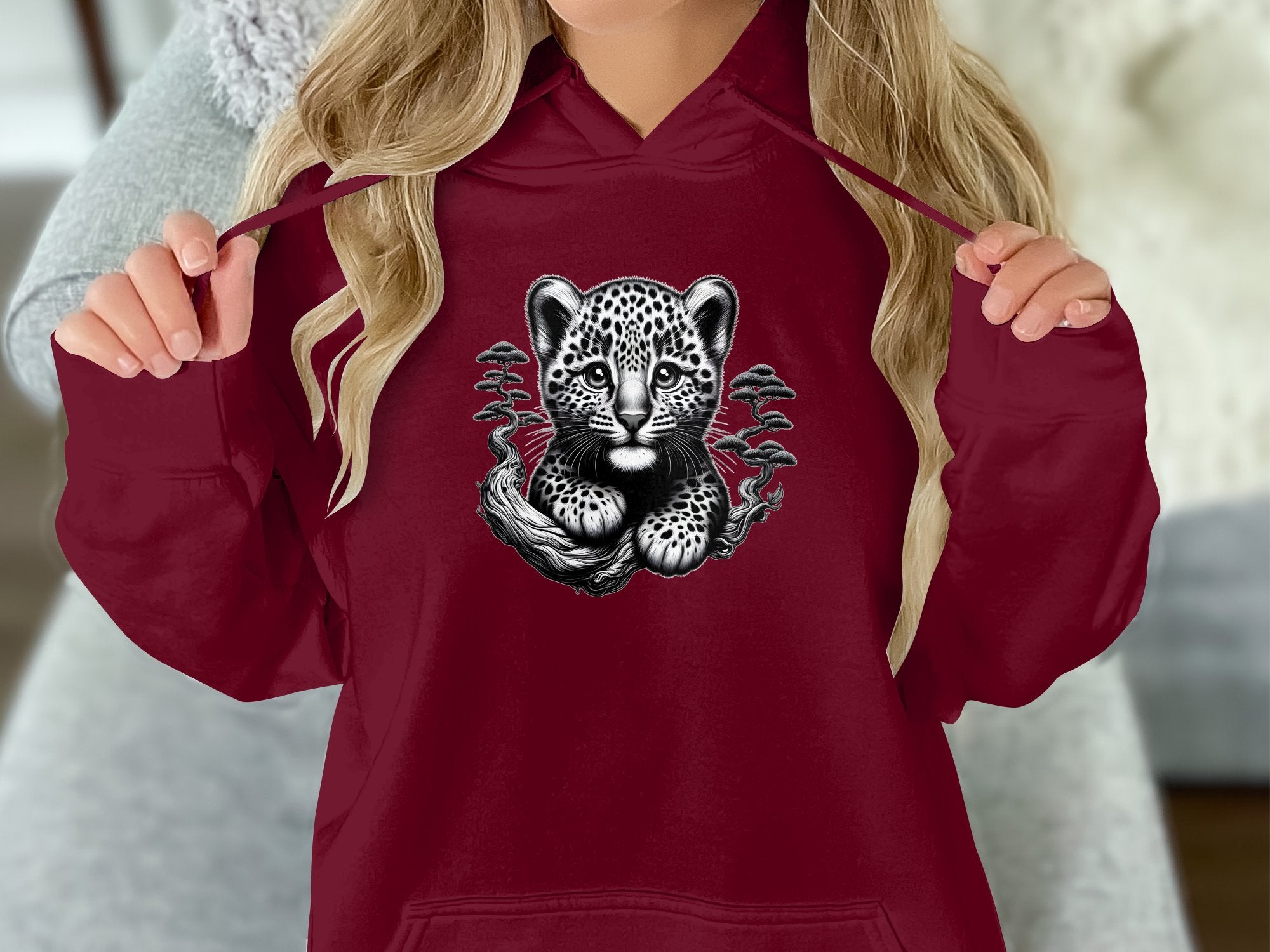 Leopard Bonsai - Coloured Gildan Hoodie Realistic Animal Talisman Unisex Cute Tee Graphic Design