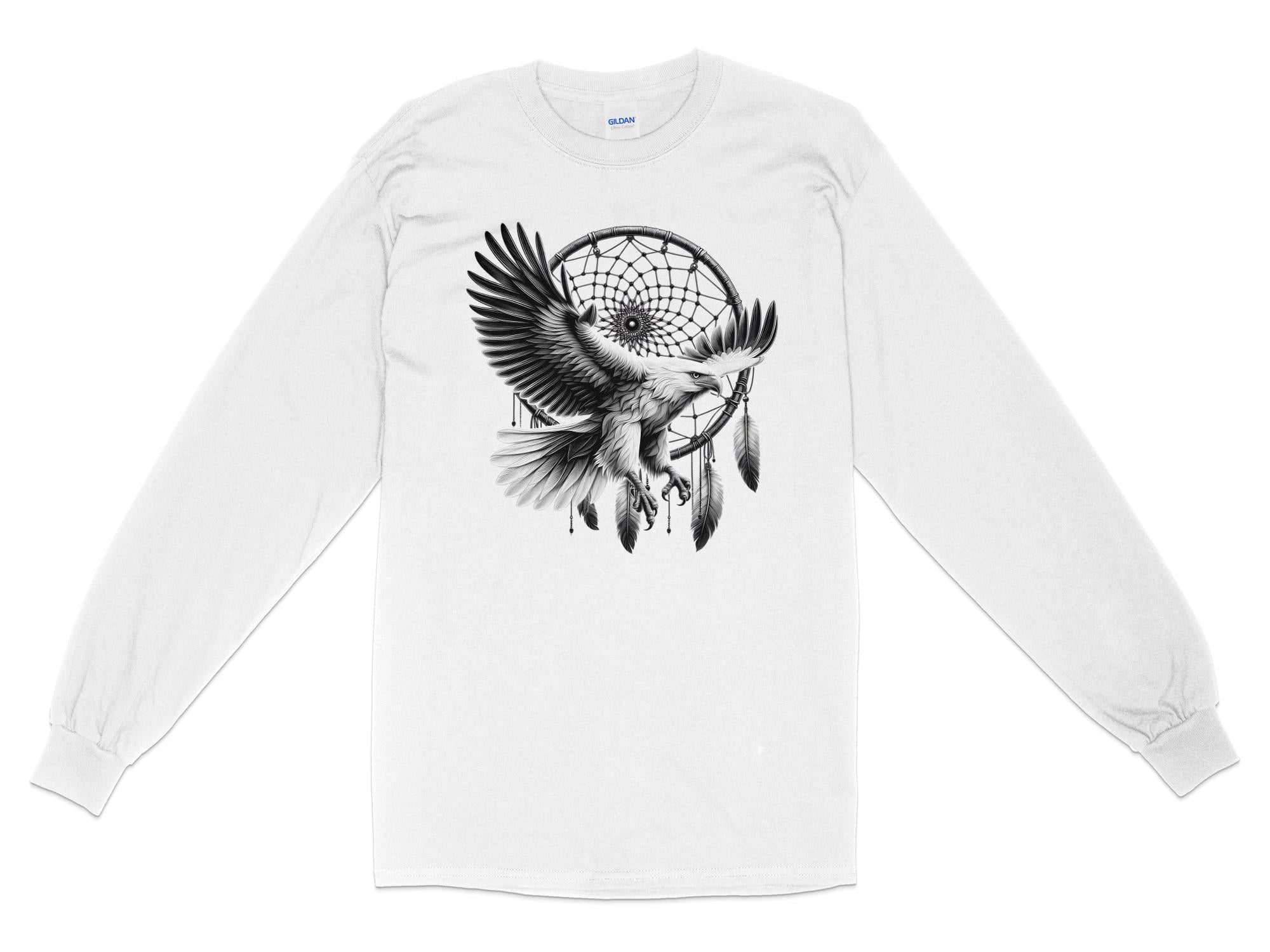 Dreamcatcher Eagle - Coloured Gildan Long Sleeve Realistic Native American Talisman Unisex Mythology Tee Graphic Design