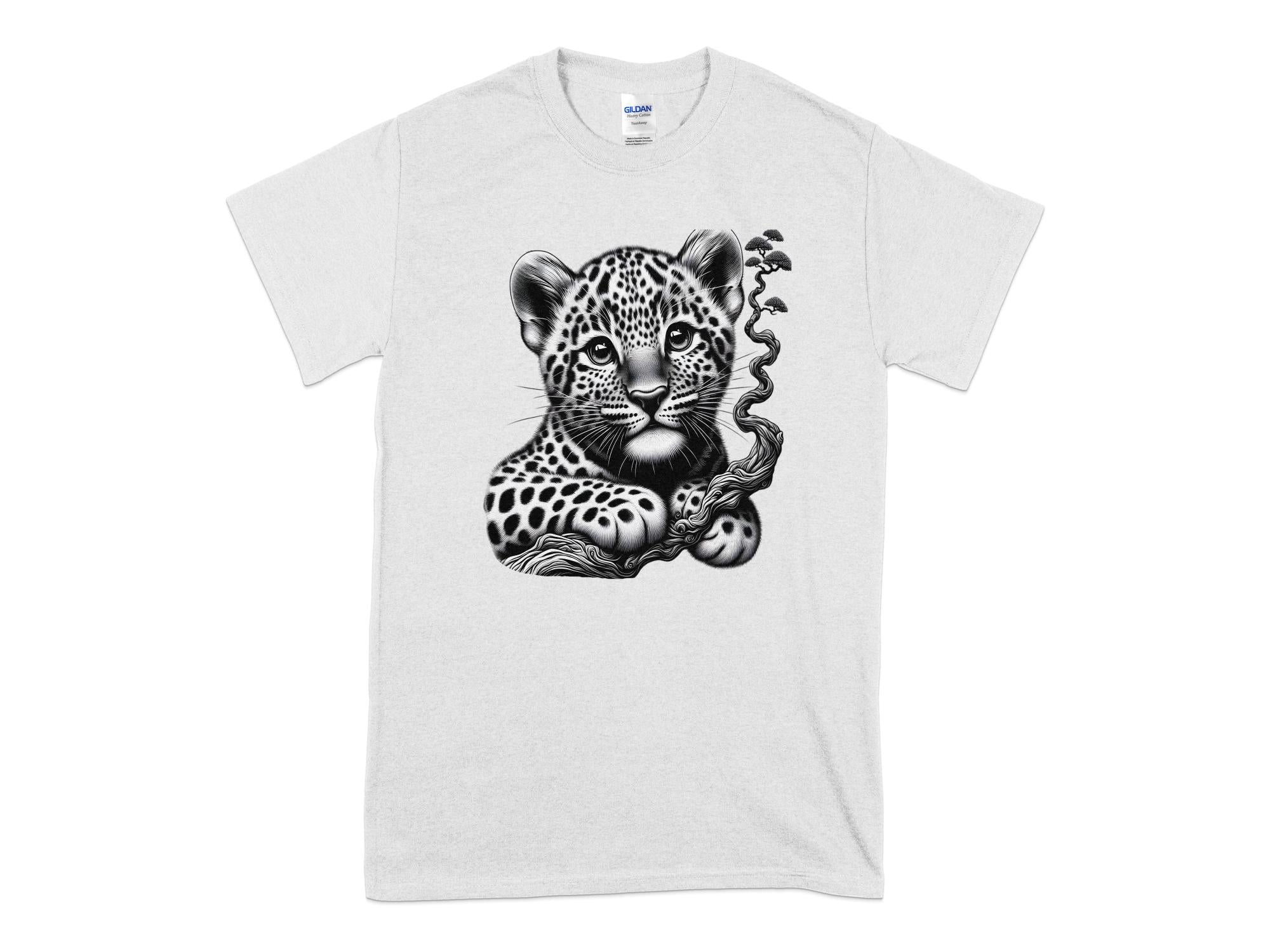 Leopard Bonsai - Coloured Gildan T-Shirt Realistic Animal Talisman Unisex Cute Tee Graphic Design