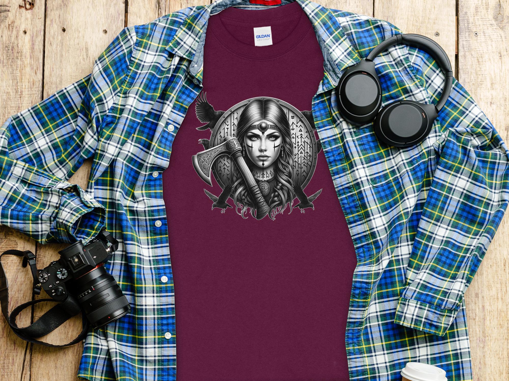 Viking Shield Maiden - Coloured Gildan Long Sleeve Realistic Norse Talisman Men Women Unisex Valhalla Tee Graphic Design