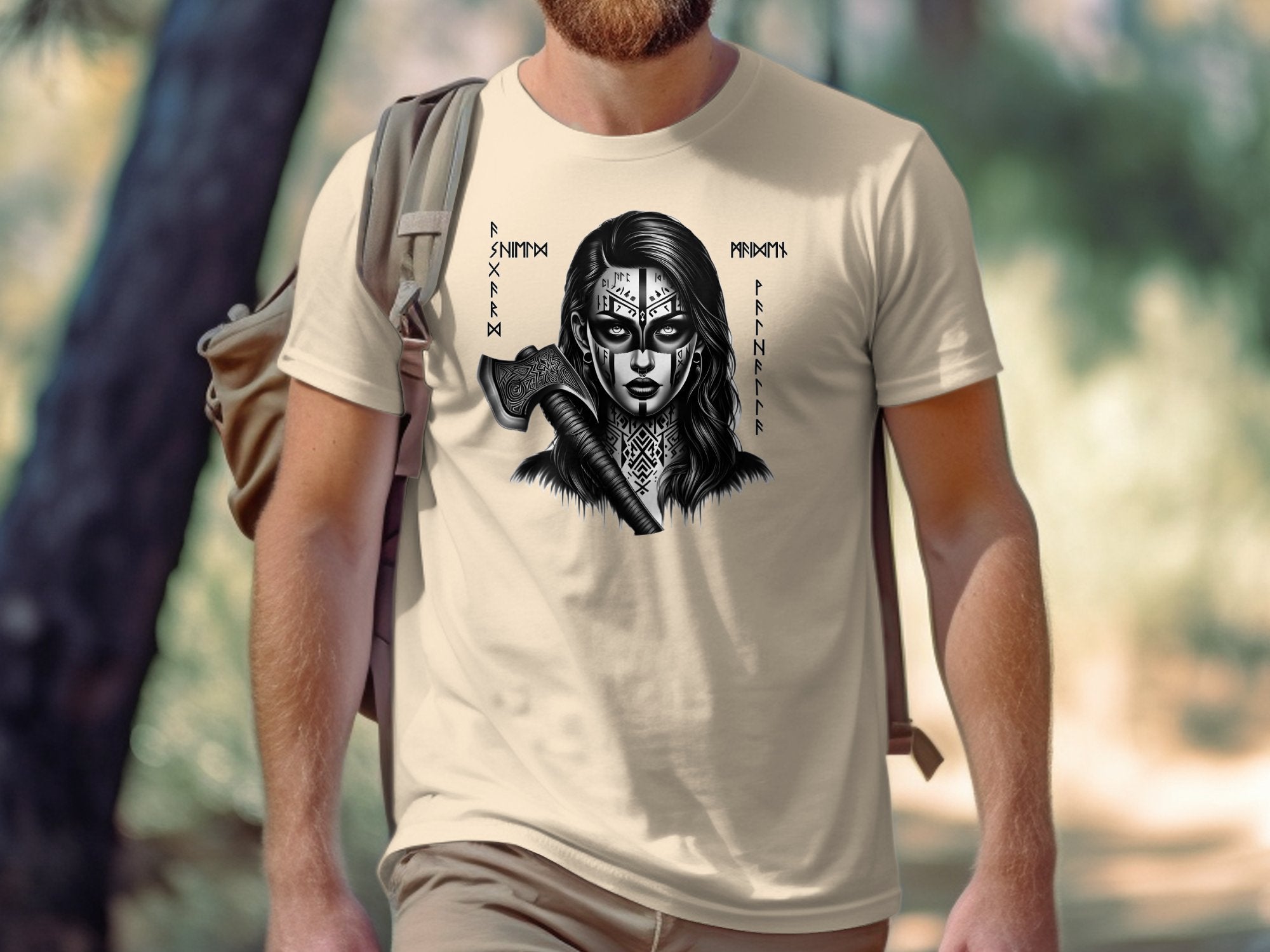 Viking Shield Maiden - Coloured Gildan T Shirt Realistic Norse Talisman Men Women Unisex Valhalla Tee Graphic Design