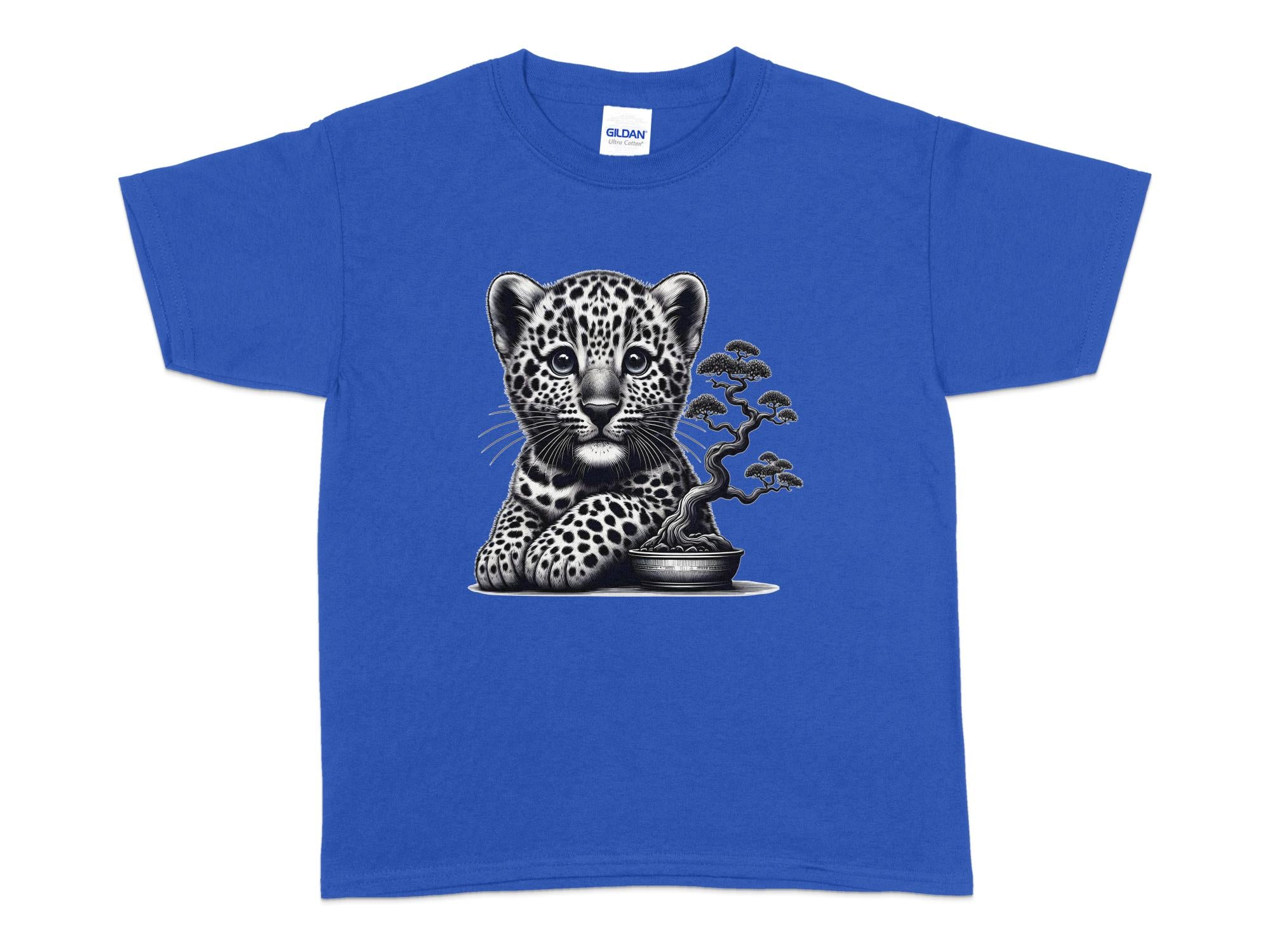 Leopard Bonsai - Coloured Gildan Kids T-Shirt Realistic Animal Talisman Unisex Cute Tee Graphic Design