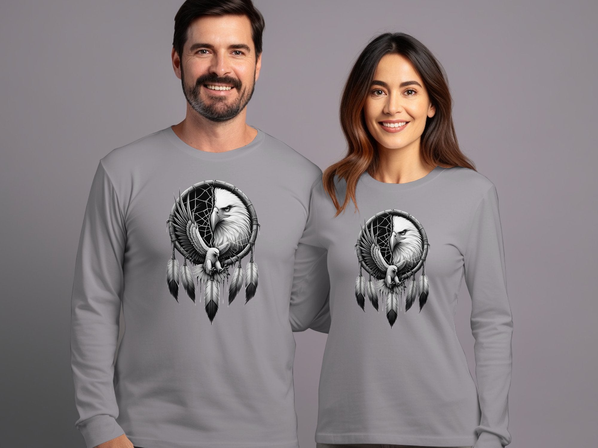 Dreamcatcher Eagle - Coloured Gildan Long Sleeve Realistic Native American Talisman Unisex Mythology Tee Graphic Design