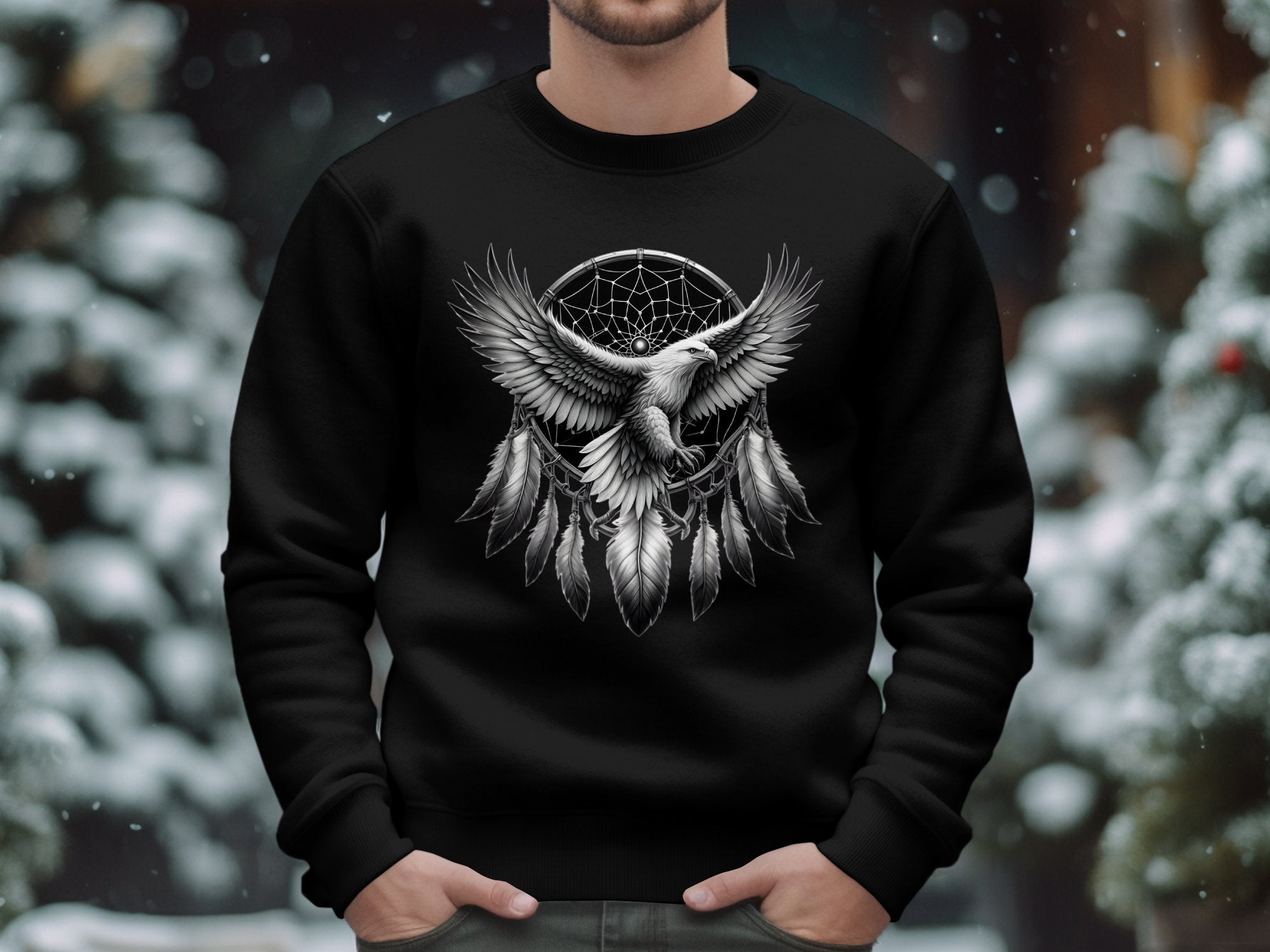 Dreamcatcher Eagle - Coloured Gildan Sweatshirt Realistic Native American Talisman Unisex Mythology Tee Graphic Design