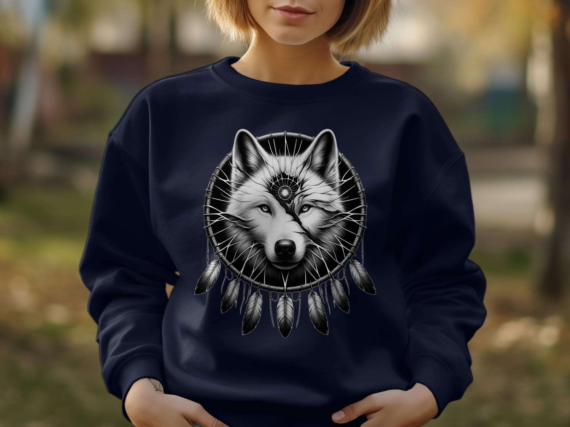 Dreamcatcher Wolf - Coloured Gildan Sweatshirt Realistic Native American Talisman Unisex Mythology Tee Graphic Design