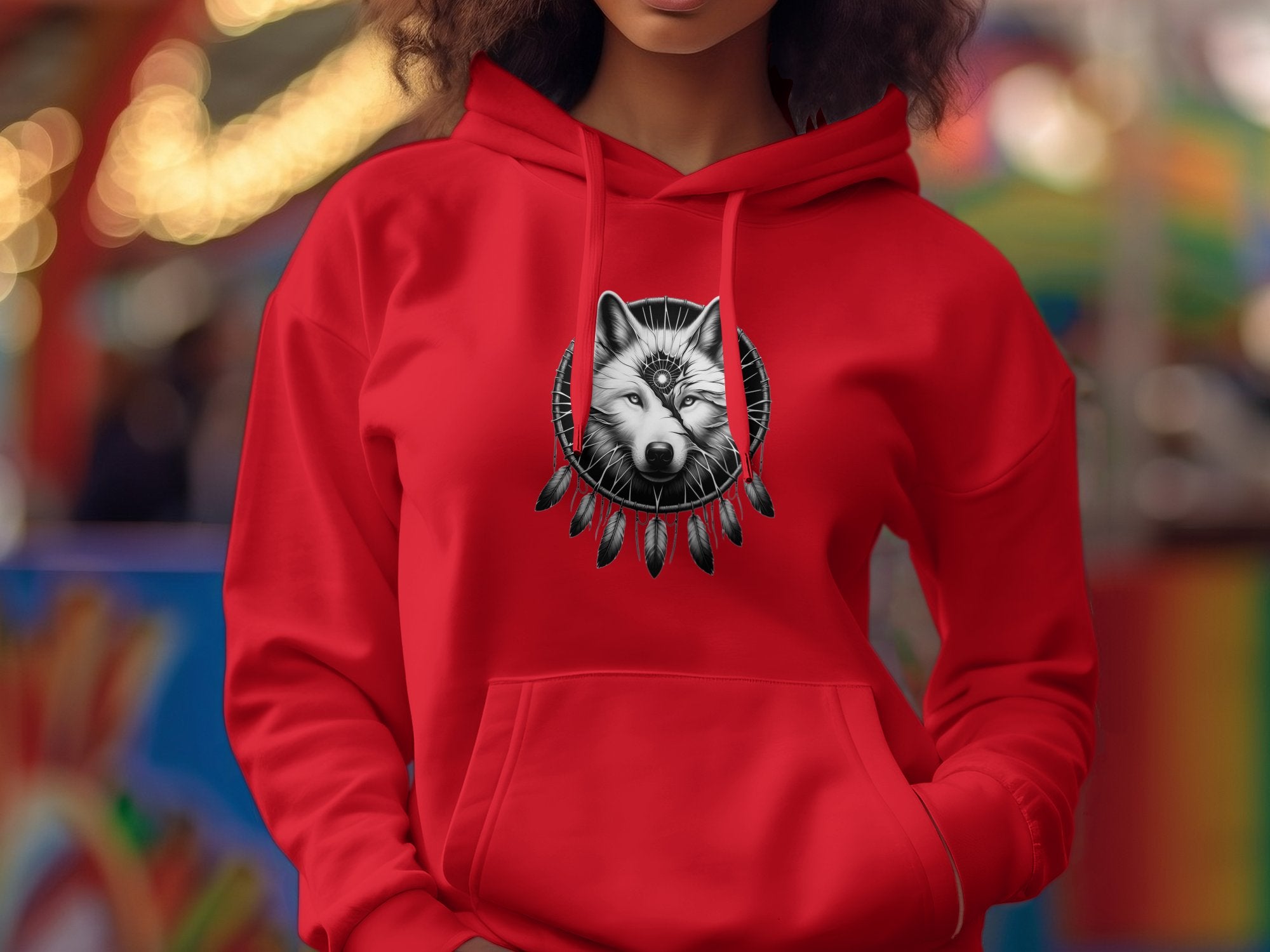 Dreamcatcher Wolf - Coloured Gildan Hoodie Realistic Native American Talisman Unisex Mythology Tee Graphic Design