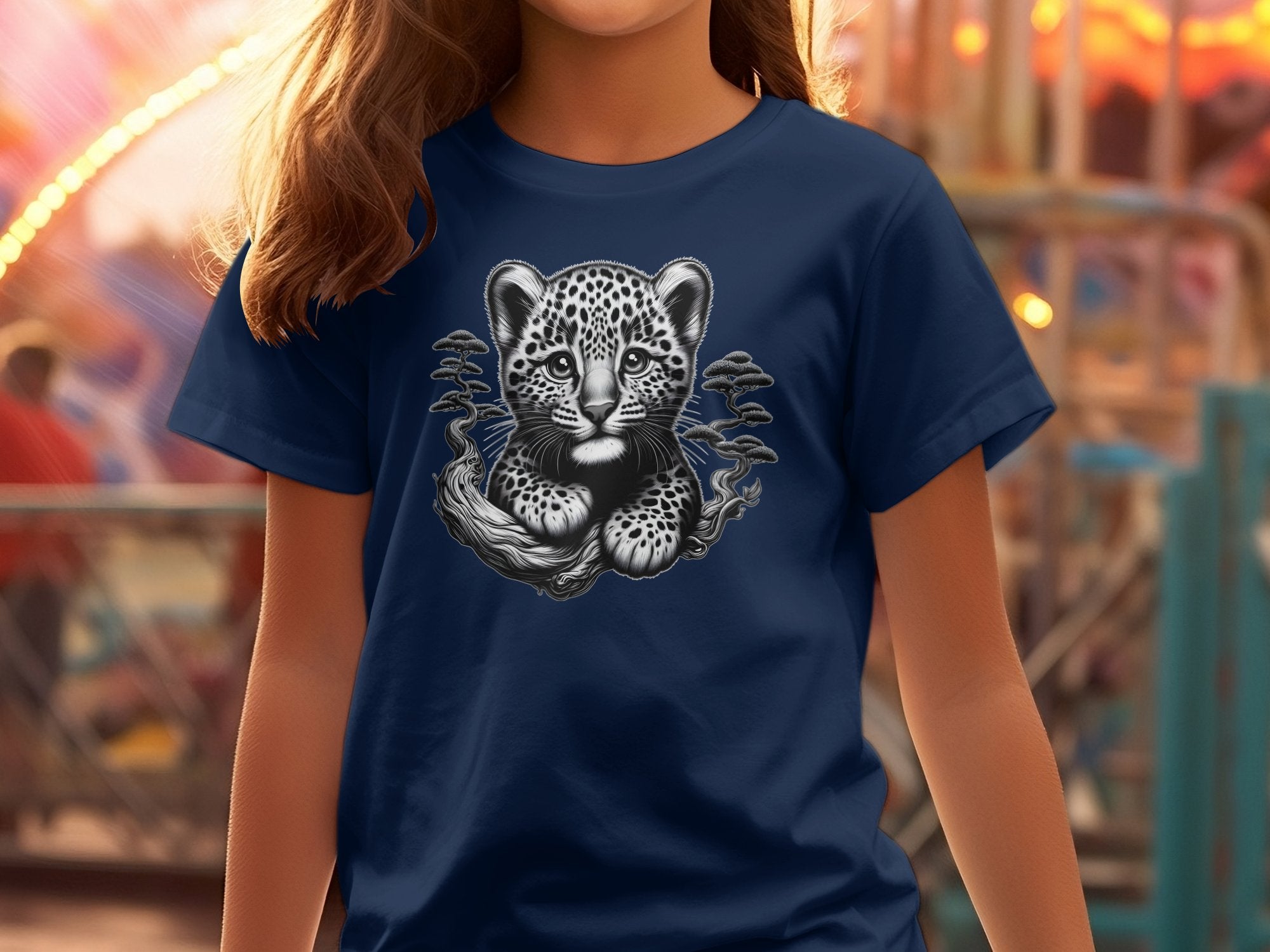 Leopard Bonsai - Coloured Gildan Kids T-Shirt Realistic Animal Talisman Unisex Cute Tee Graphic Design