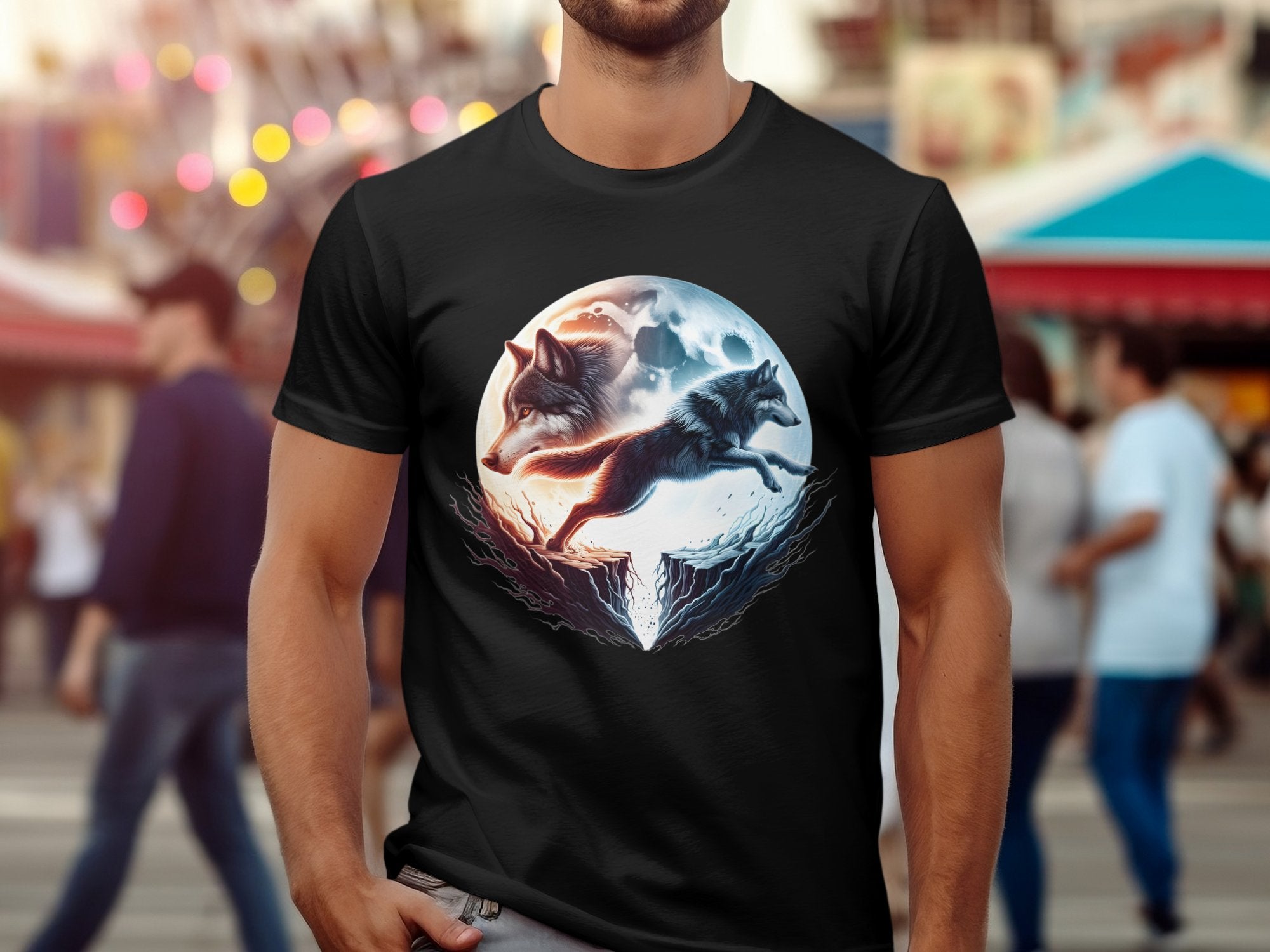 Moon Wolf - T-Shirt Realistic Full Colour Animal Talisman Unisex Mythology Tee Gildan Graphic Design