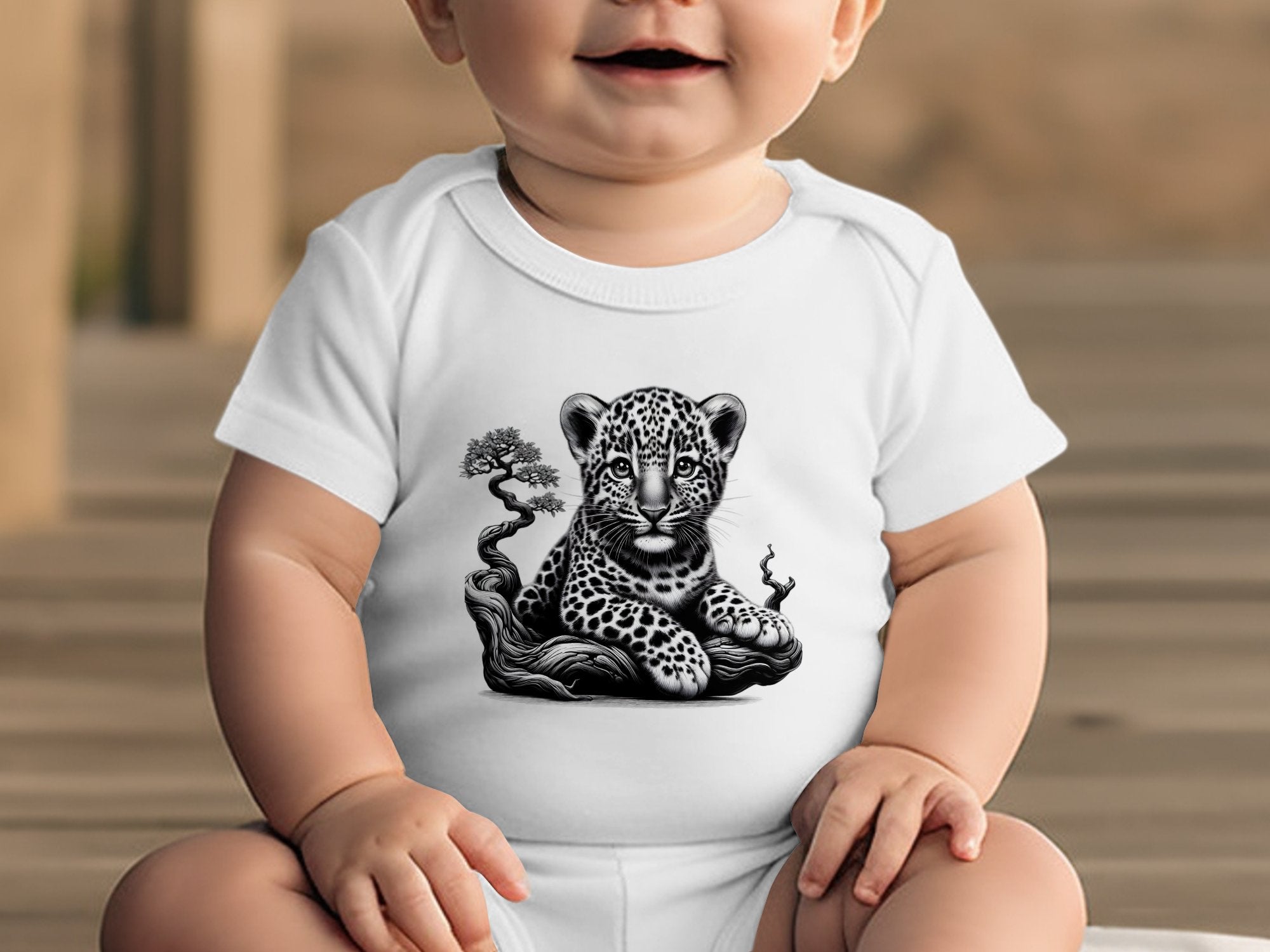 Leopard Bonsai - Coloured Toddler Bodysuit Realistic Animal Talisman Unisex Cute Tee Graphic Design