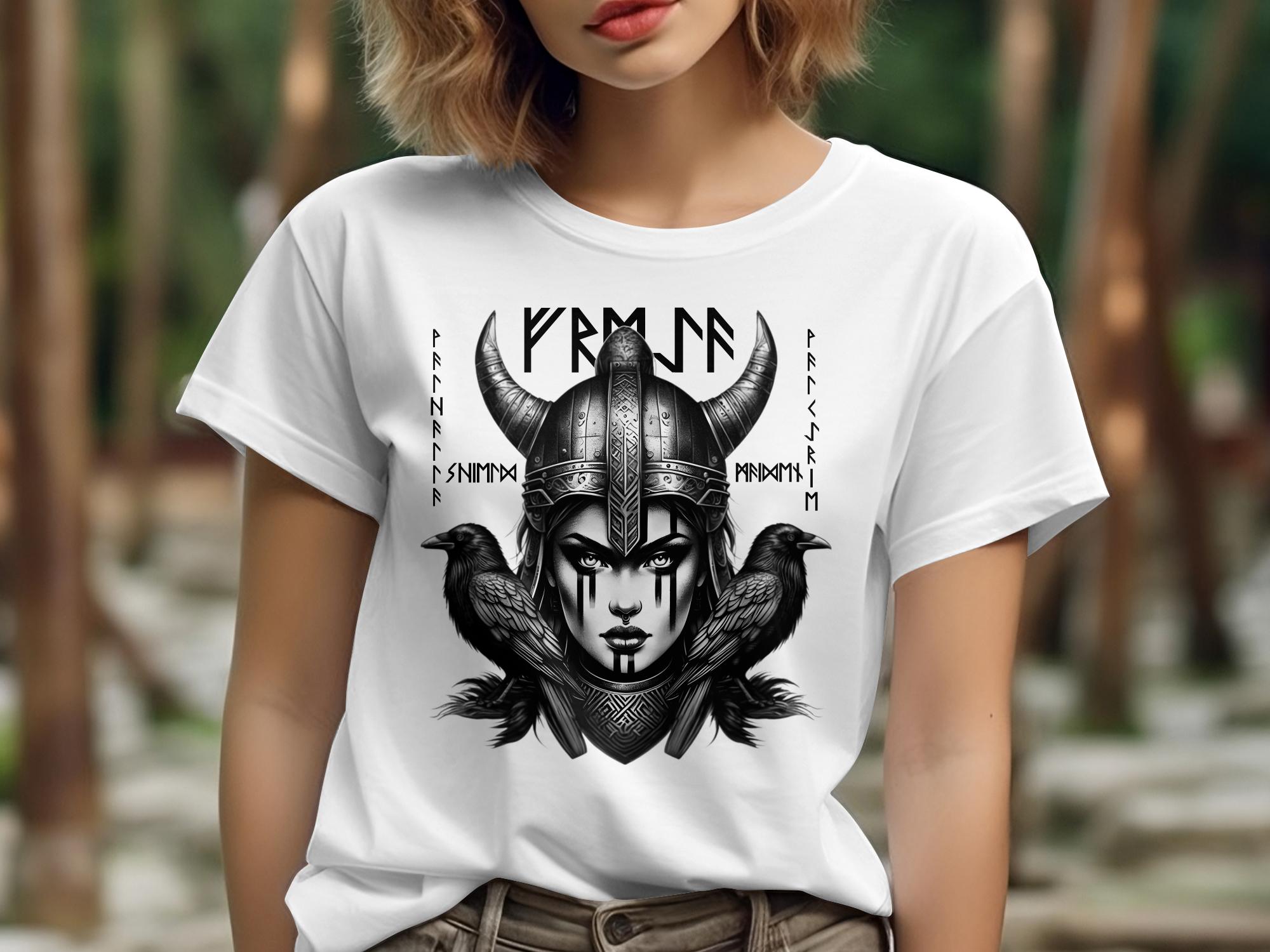 Viking Shield Maiden - Coloured Gildan T Shirt Realistic Norse Talisman Men Women Unisex Valhalla Tee Graphic Design