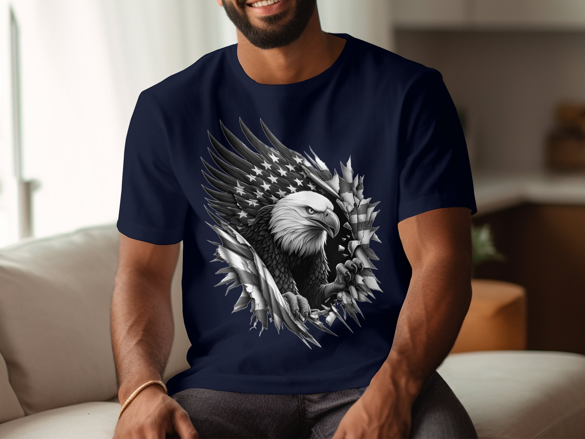 Eagle Patriot - Coloured Gildan T-Shirt Realistic Animal Talisman Unisex Tee Graphic Design