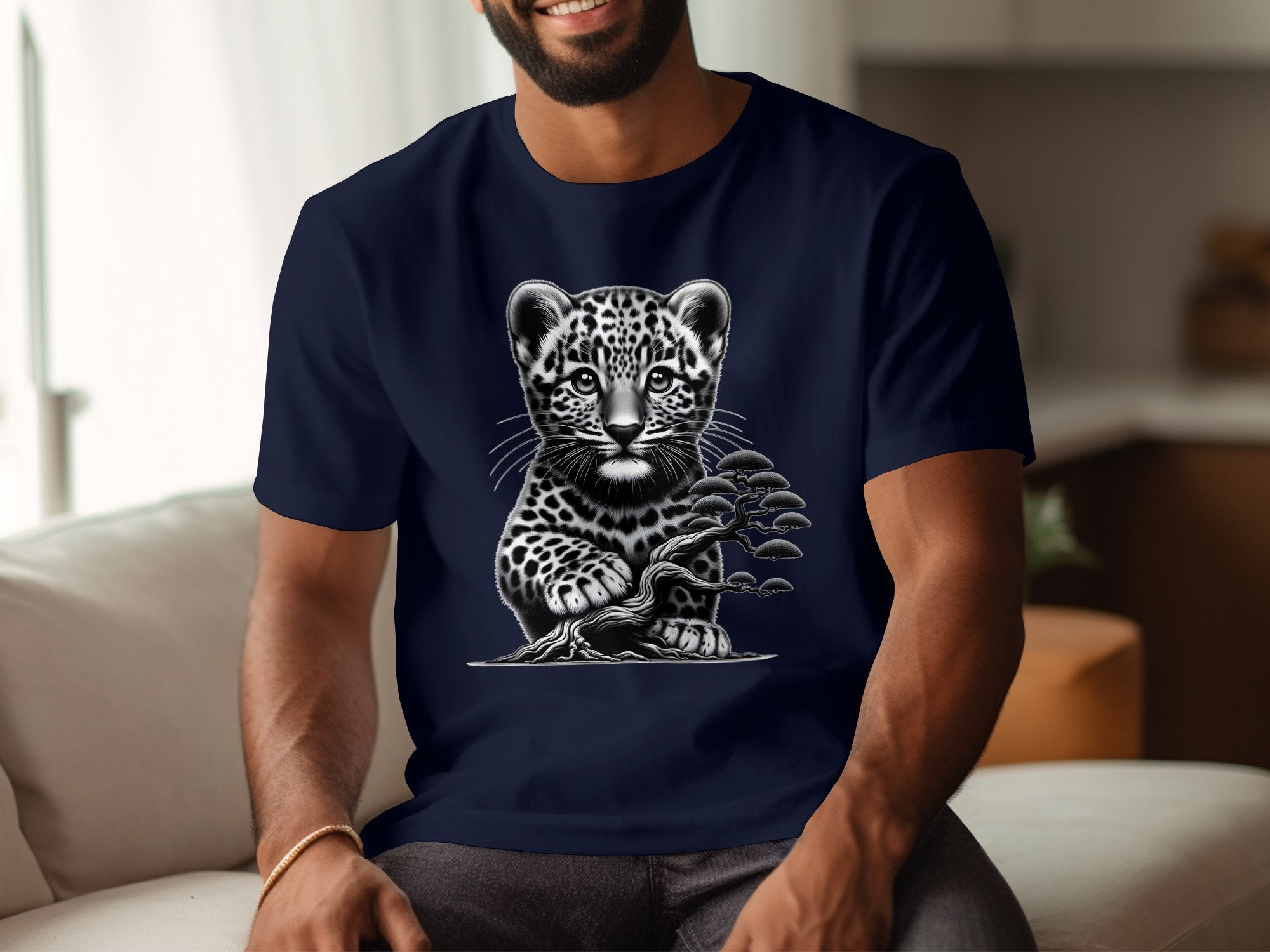 Leopard Bonsai - Coloured Gildan T-Shirt Realistic Animal Talisman Unisex Cute Tee Graphic Design