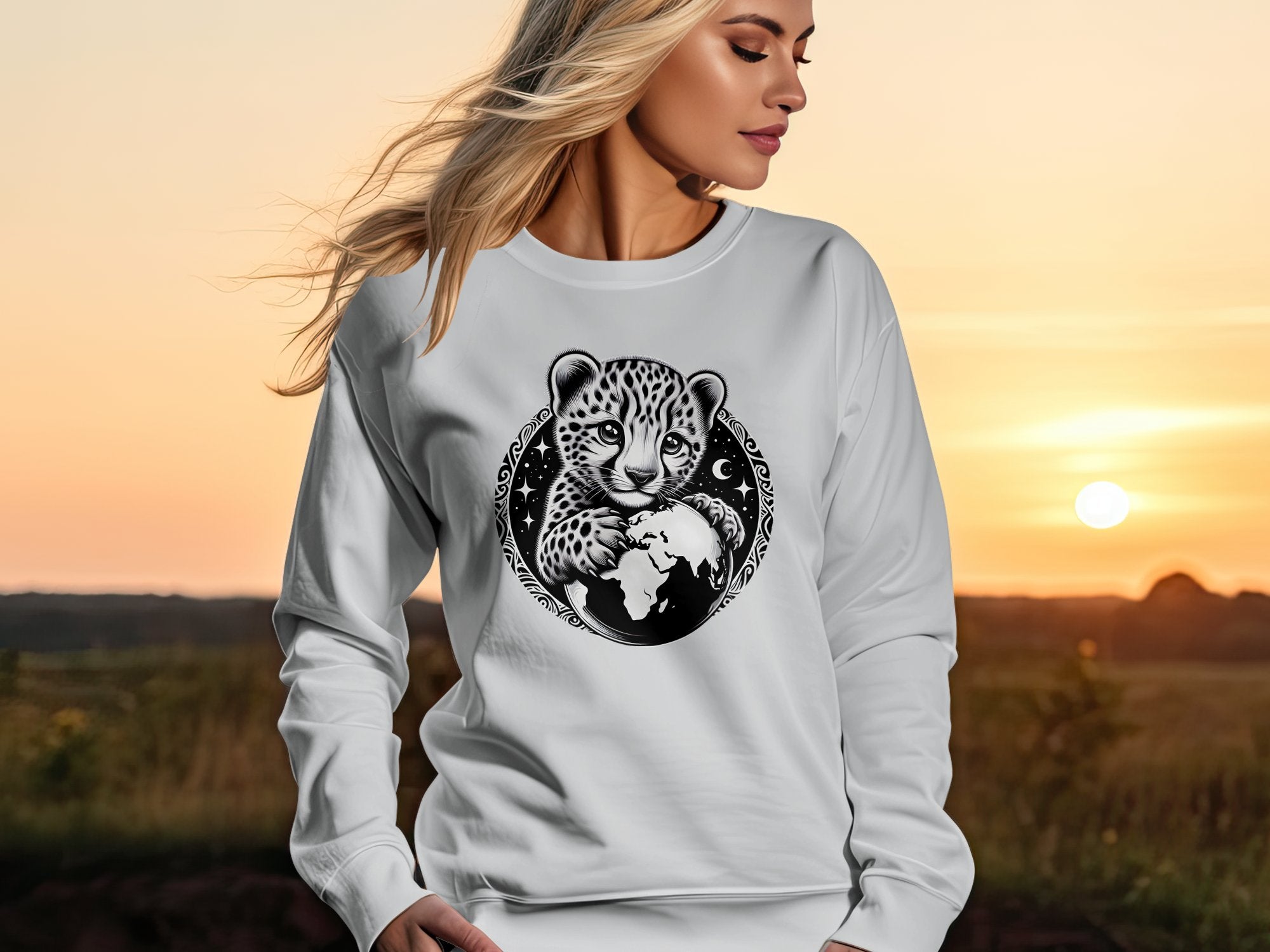 Cheetah World - Coloured Gildan Sweatshirt Realistic Animal Talisman Unisex Cute Tee Graphic Design