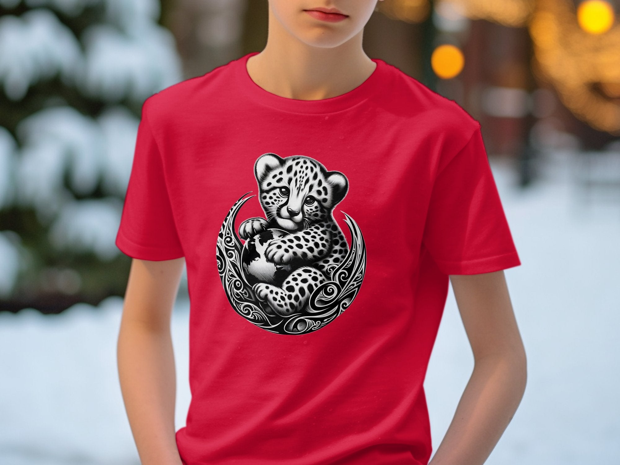 Cheetah World - Coloured Gildan Kids T-Shirt Realistic Animal Talisman Unisex Cute Tee Graphic Design