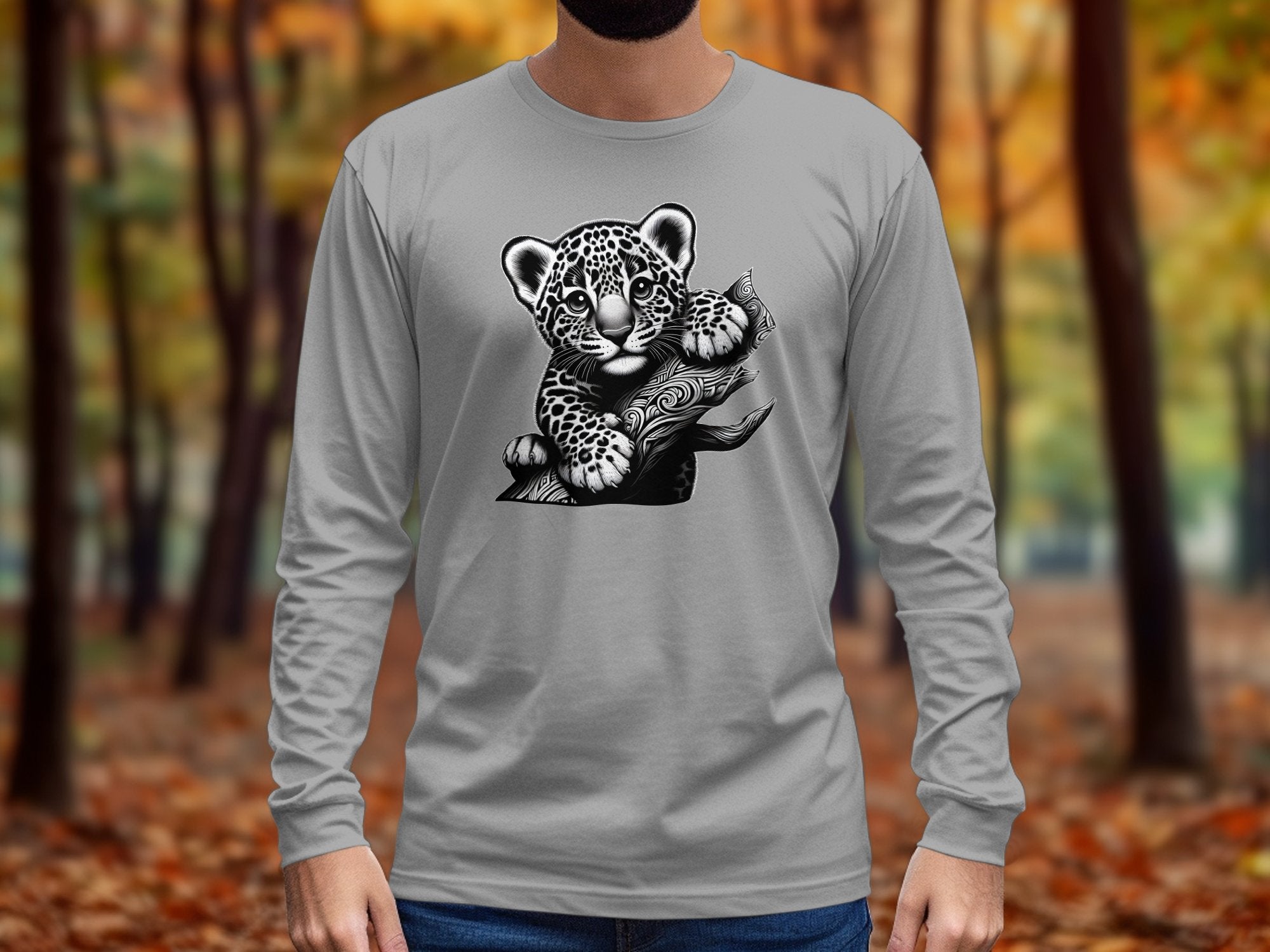 Leopard Bonsai - Coloured Gildan Long Sleeve Realistic Animal Talisman Unisex Cute Tee Graphic Design