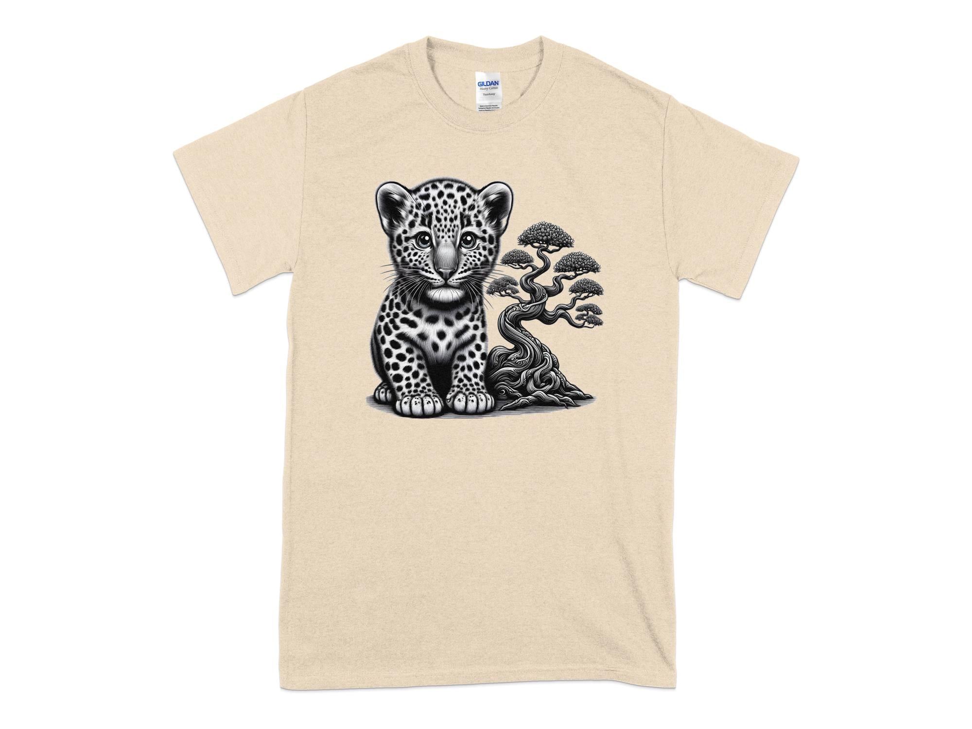 Leopard Bonsai - Coloured Gildan T-Shirt Realistic Animal Talisman Unisex Cute Tee Graphic Design