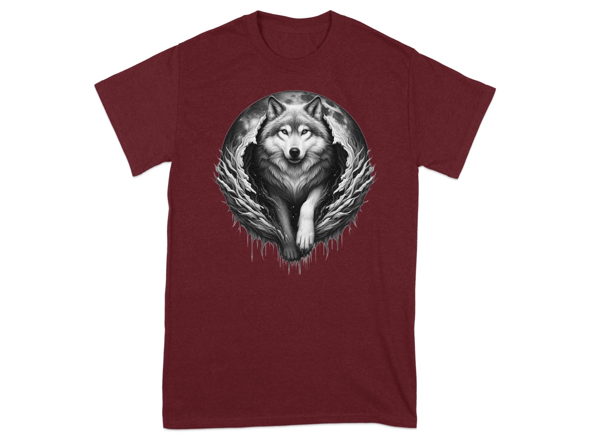 Moon Wolf - Coloured Gildan T-Shirt Realistic Animal Talisman Unisex Mythology Tee Graphic Design