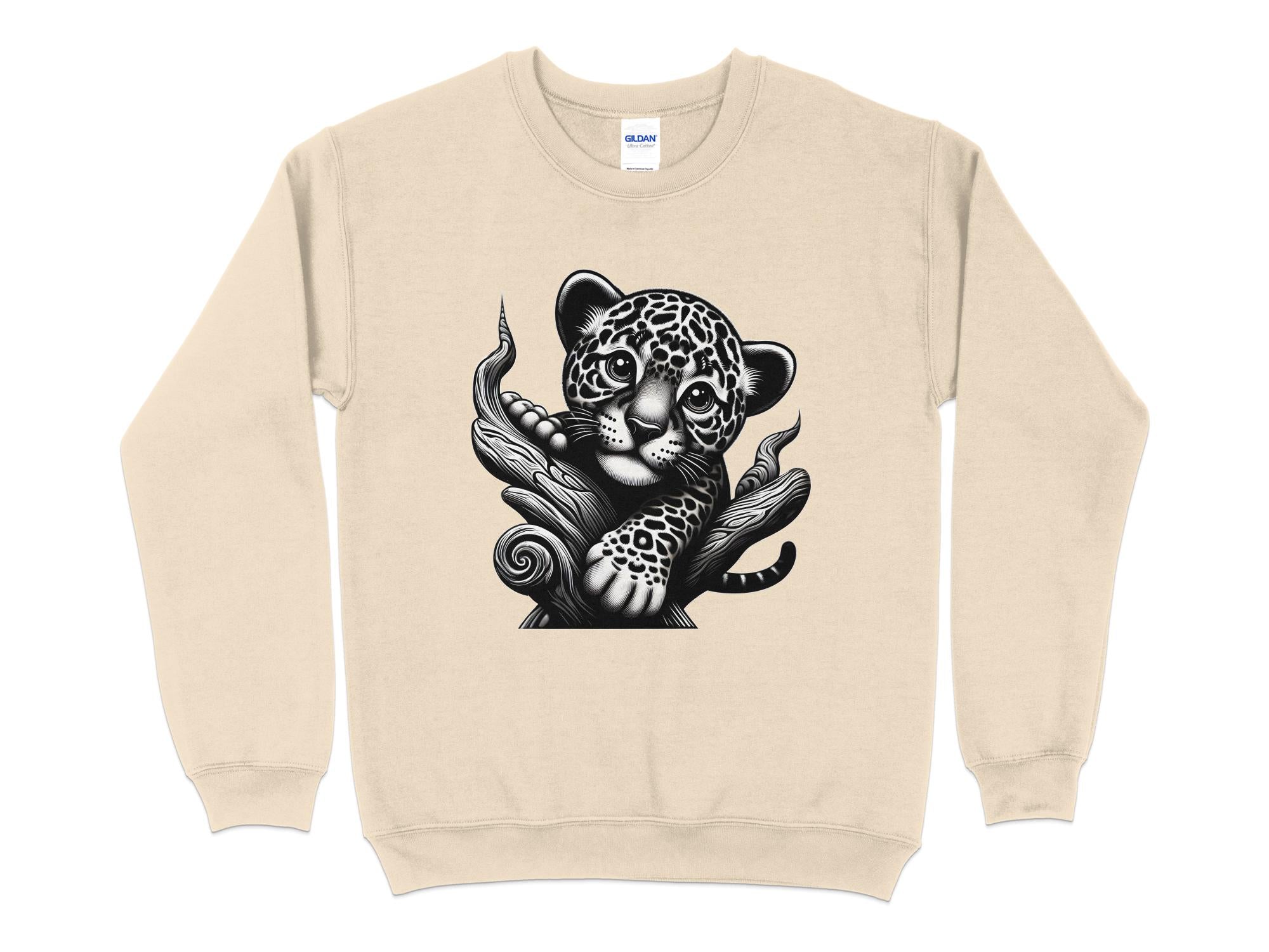 Leopard Bonsai - Coloured Gildan Sweatshirt Realistic Animal Talisman Unisex Cute Tee Graphic Design