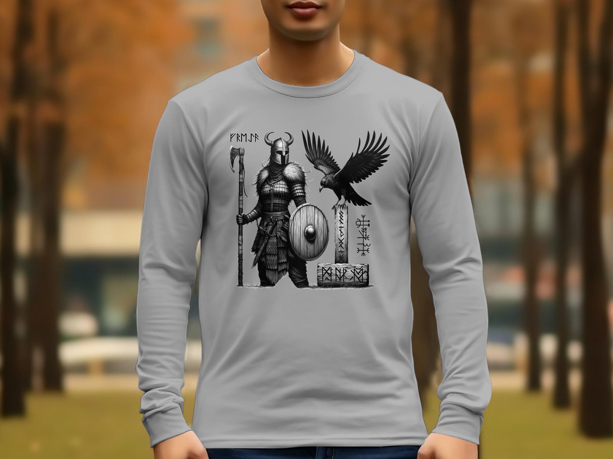 Viking Shield Maiden - Coloured Gildan Long Sleeve Realistic Norse Talisman Men Women Unisex Valhalla Tee Graphic Design