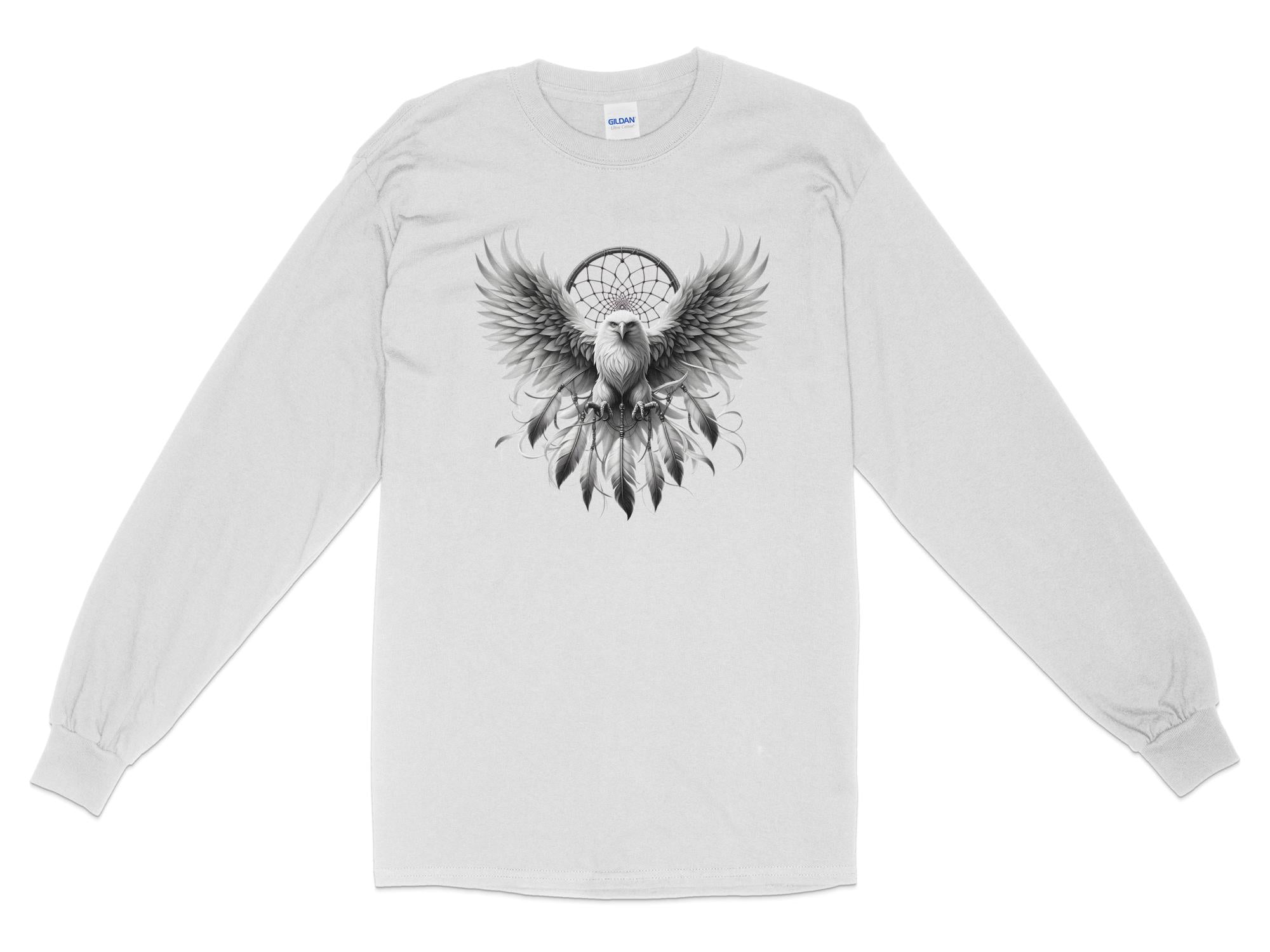 Dreamcatcher Eagle - Coloured Gildan Long Sleeve Realistic Native American Talisman Unisex Mythology Tee Graphic Design