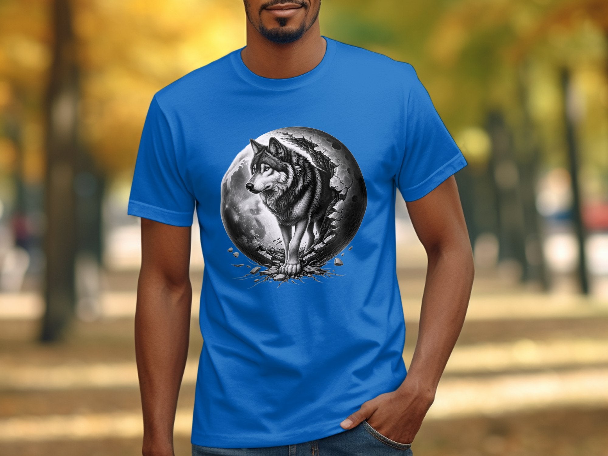 Moon Wolf - Coloured Gildan T-Shirt Realistic Animal Talisman Unisex Mythology Tee Graphic Design