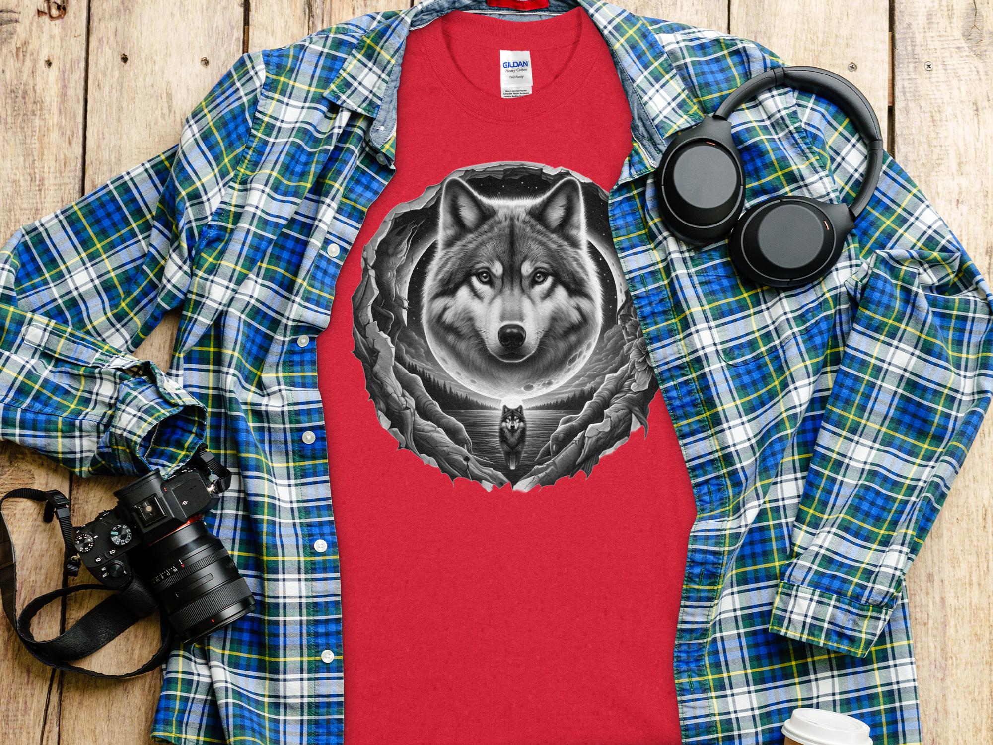 Moon Wolf - Coloured Gildan T-Shirt Realistic Animal Talisman Unisex Mythology Tee Graphic Design