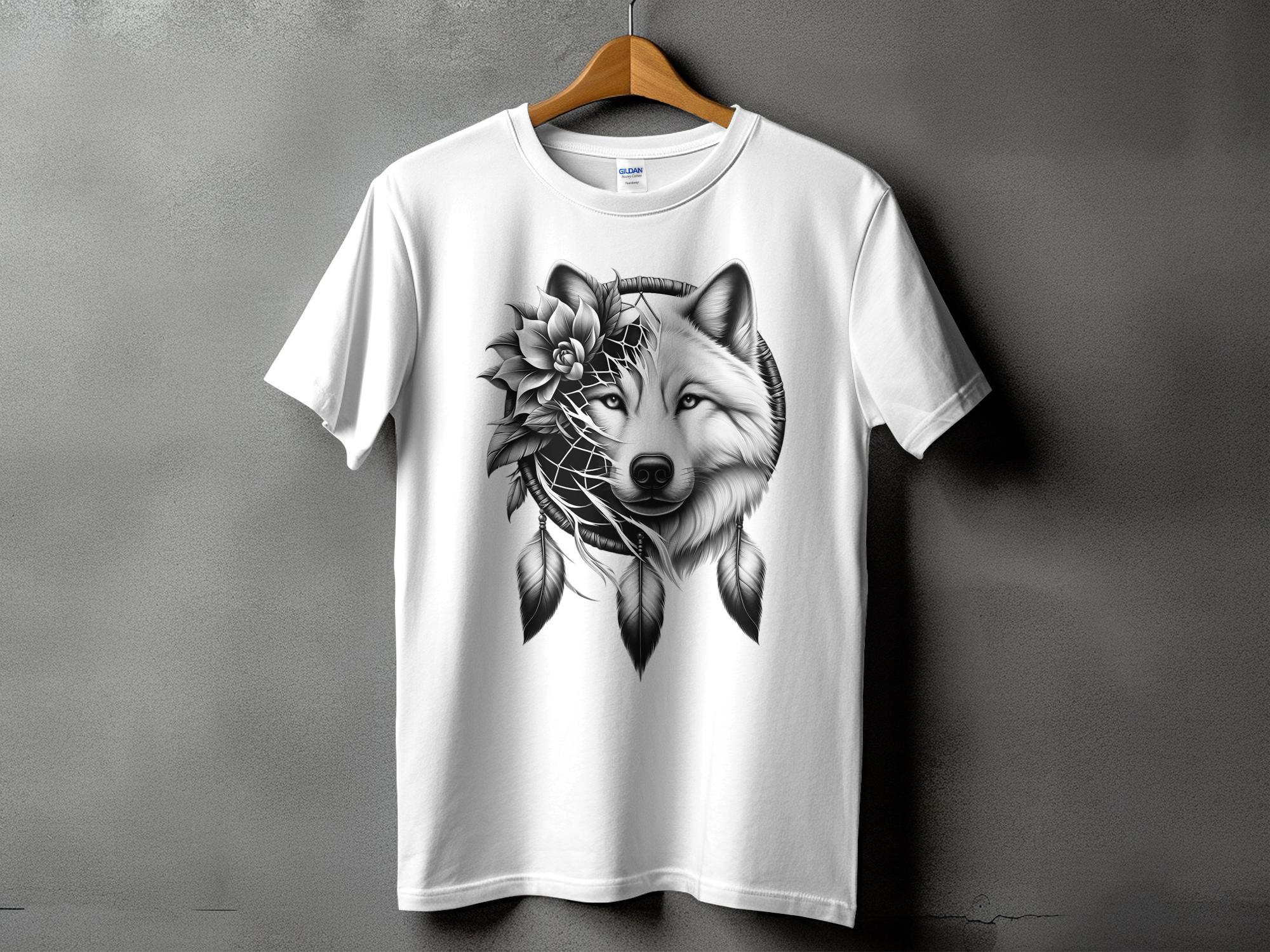 Dreamcatcher Wolf - Coloured Gildan T-Shirt Realistic Native American Talisman Unisex Mythology Tee Graphic Design