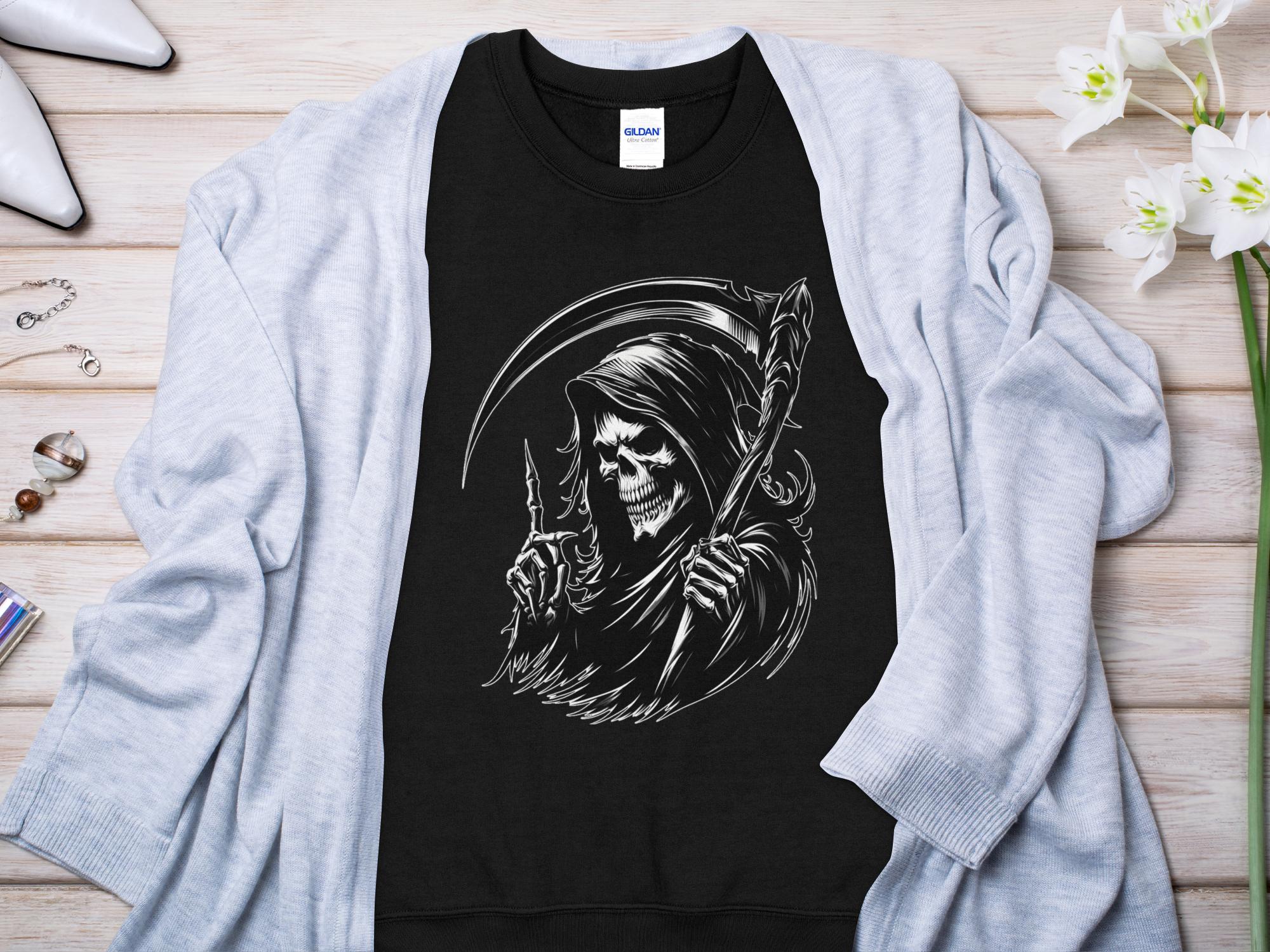 Grim Reaper - Black White Gildan Sweatshirt Commemorative Talisman Unisex Tee Graphic Design