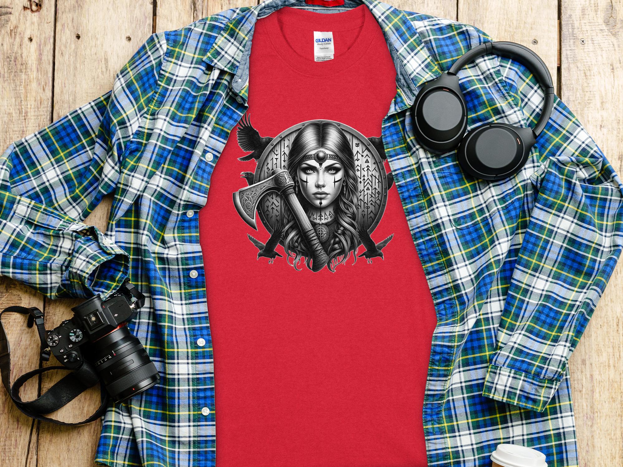 Viking Shield Maiden - Coloured Gildan T Shirt Realistic Norse Talisman Men Women Unisex Valhalla Tee Graphic Design