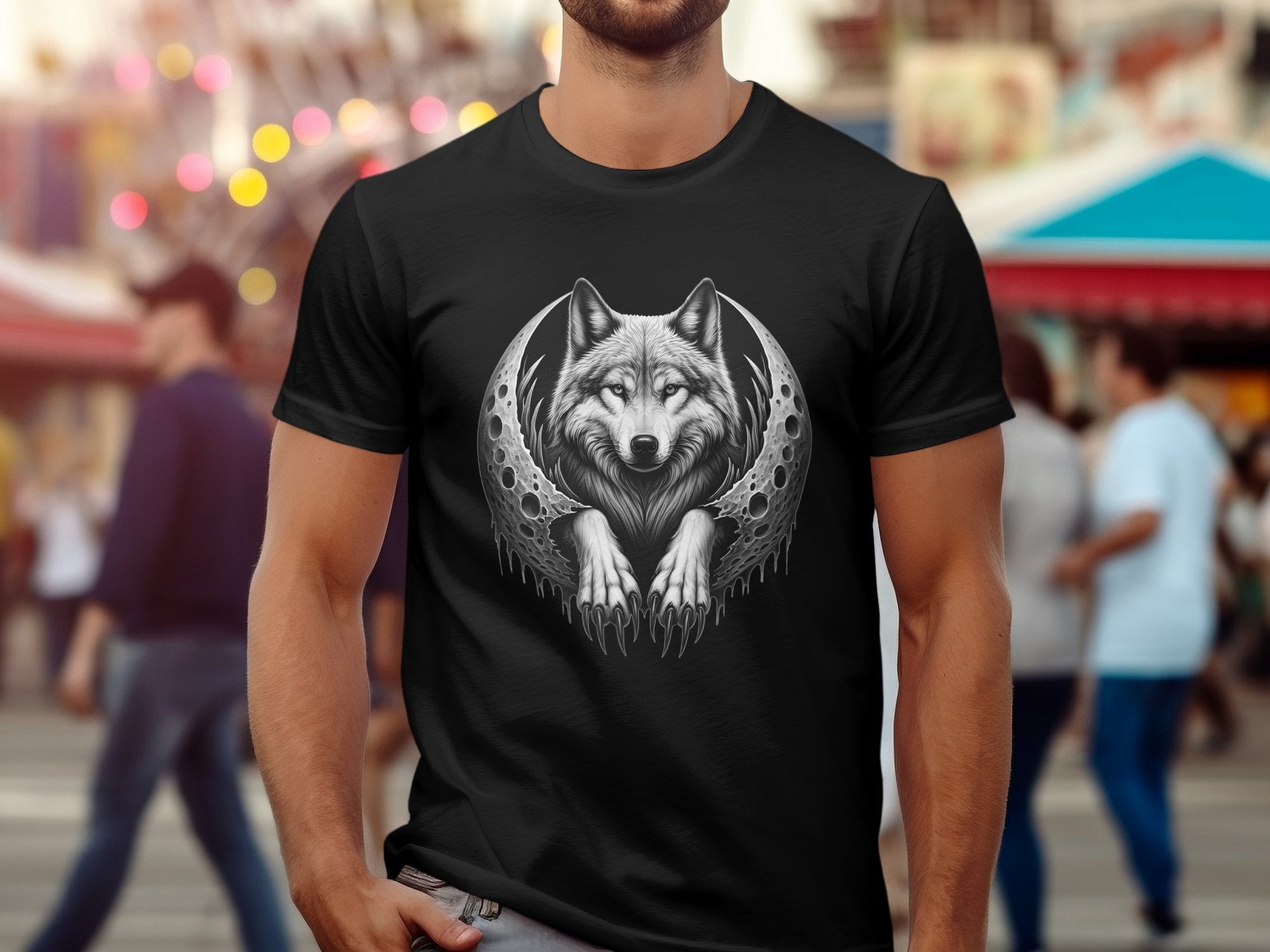 Moon Wolf - Coloured Gildan T-Shirt Realistic Animal Talisman Unisex Mythology Tee Graphic Design