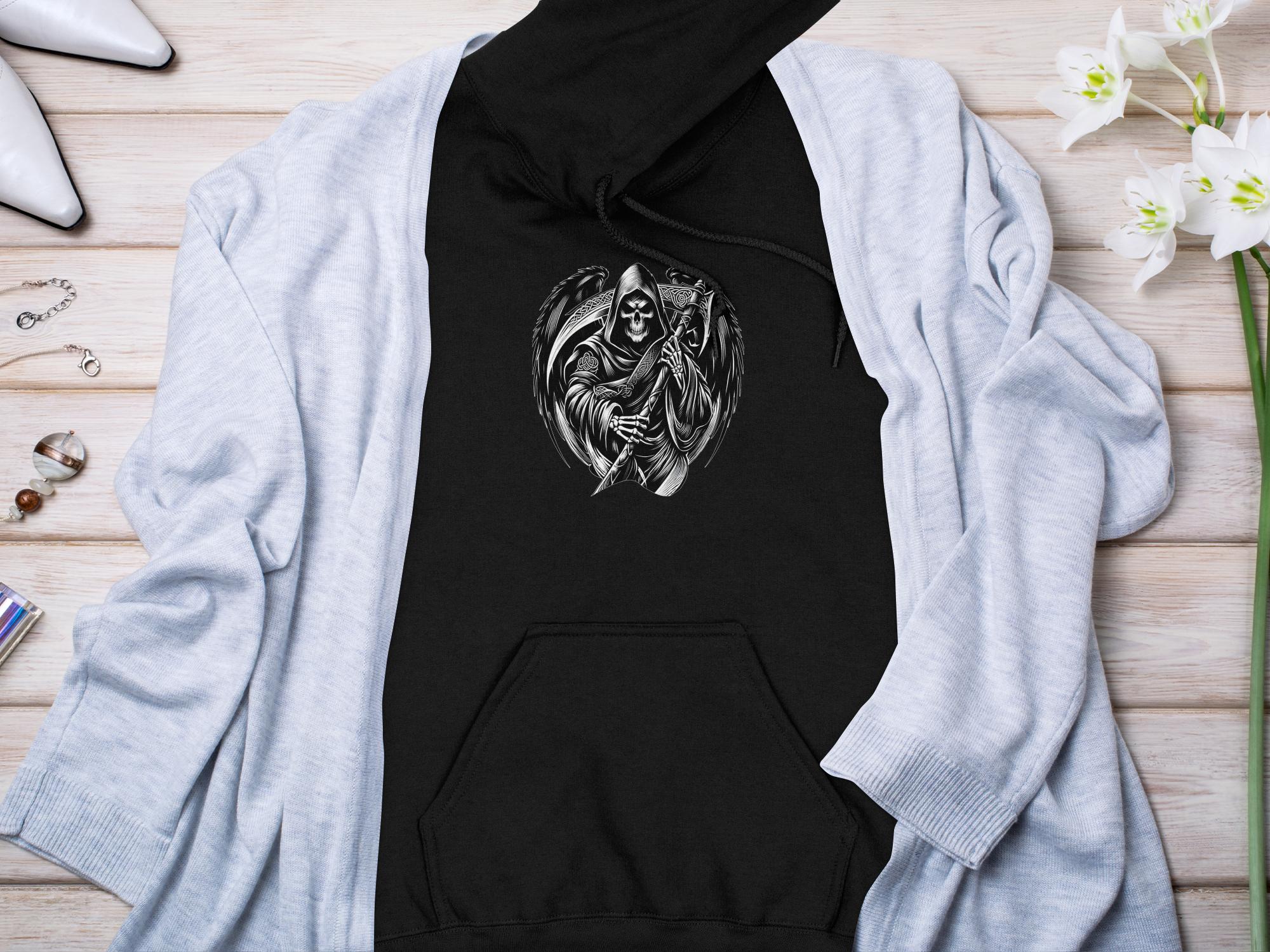 Grim Reaper - Black White Gildan Hoodie Commemorative Talisman Unisex Tee Graphic Design