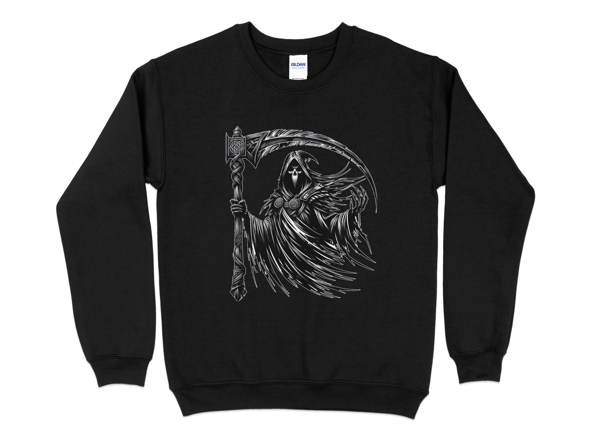 Grim Reaper - Black White Gildan Sweatshirt Commemorative Talisman Unisex Tee Graphic Design