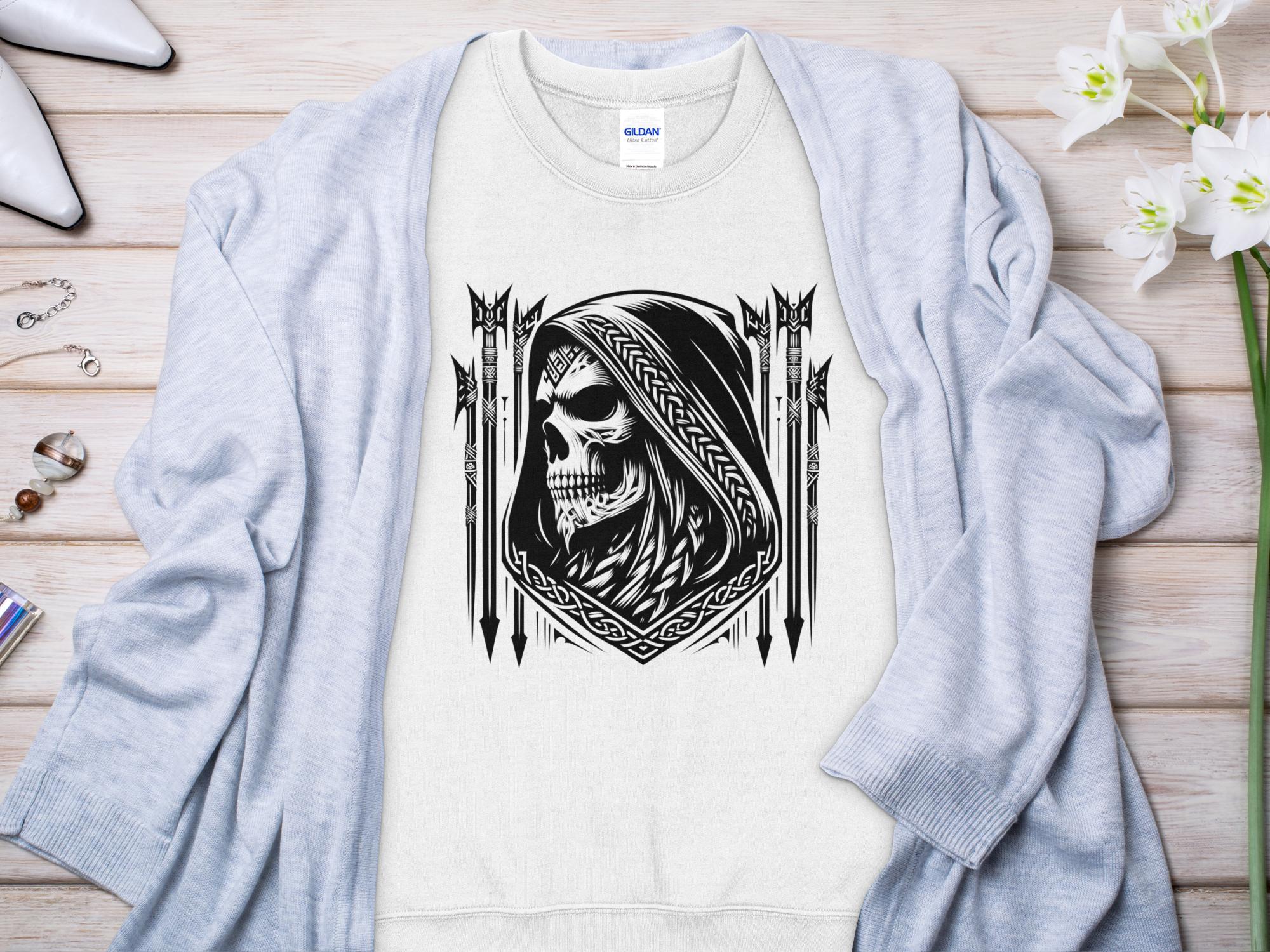 Grim Reaper - Black White Gildan Sweatshirt Commemorative Talisman Unisex Tee Graphic Design