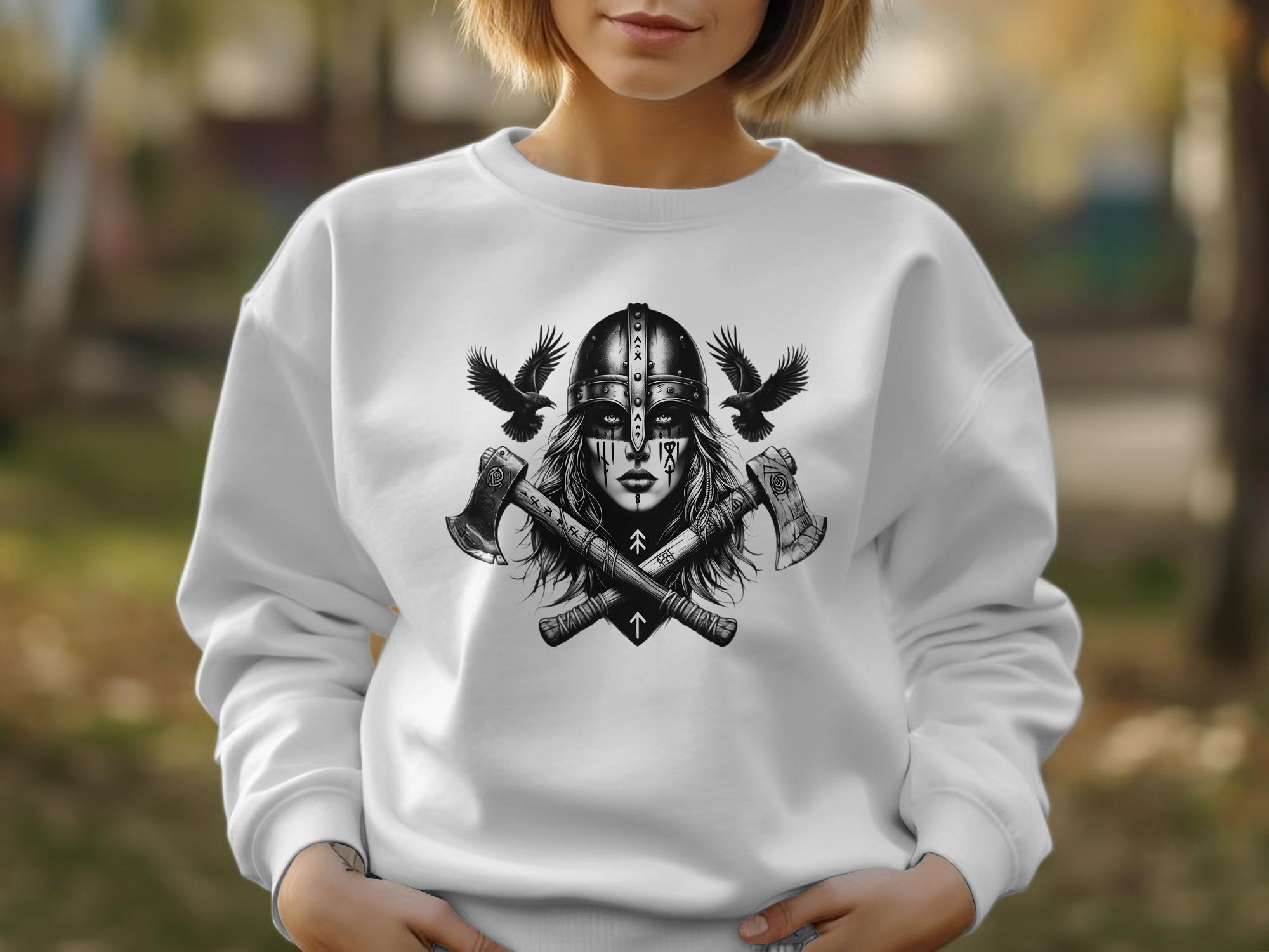 Viking Shield Maiden - Coloured Gildan Sweatshirt Realistic Norse Talisman Men Women Unisex Valhalla Tee Graphic Design