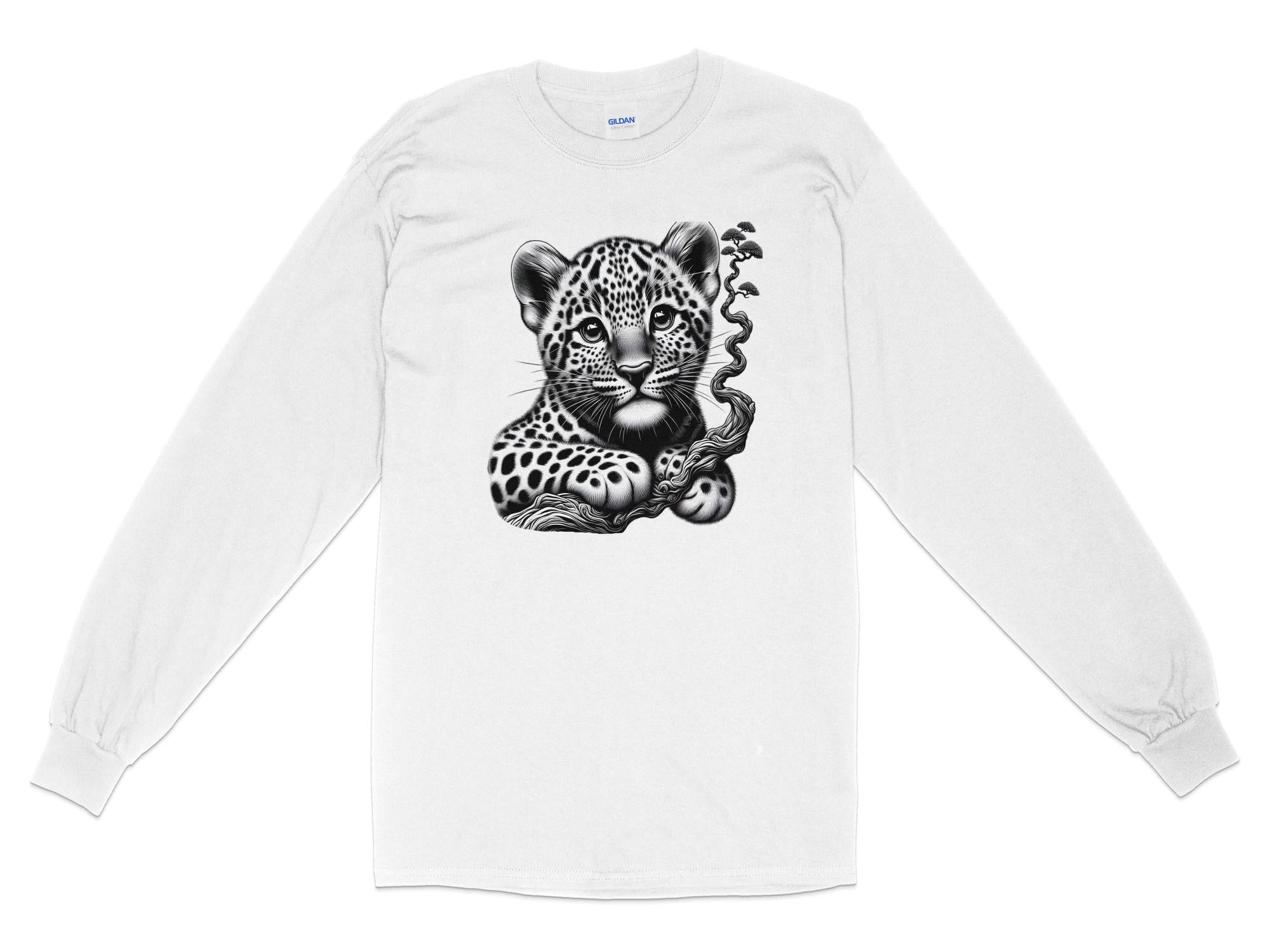 Leopard Bonsai - Coloured Gildan Long Sleeve Realistic Animal Talisman Unisex Cute Tee Graphic Design