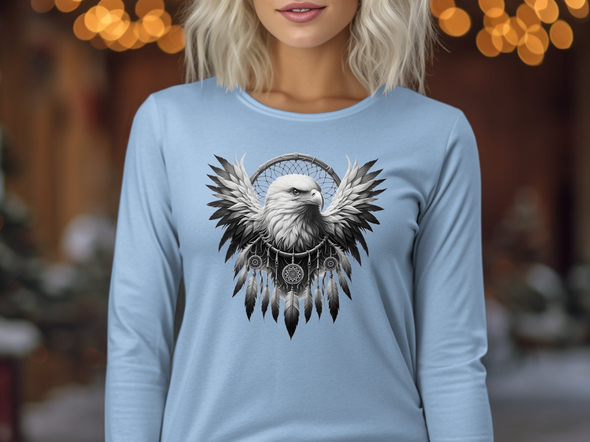 Dreamcatcher Eagle - Coloured Gildan Long Sleeve Realistic Native American Talisman Unisex Mythology Tee Graphic Design