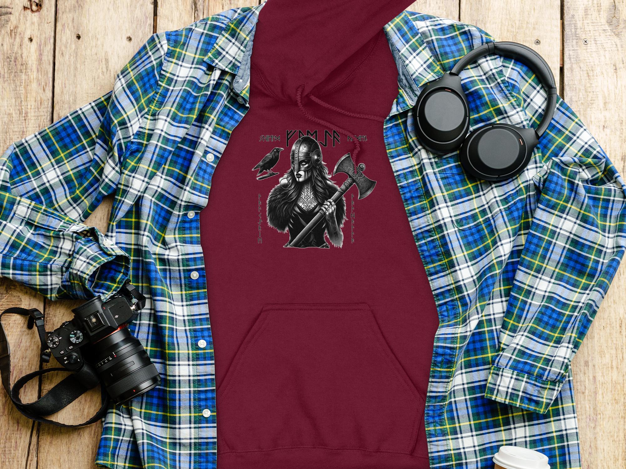 Viking Shield Maiden - Coloured Gildan Hoodie Realistic Norse Talisman Men Women Unisex Valhalla Tee Graphic Design