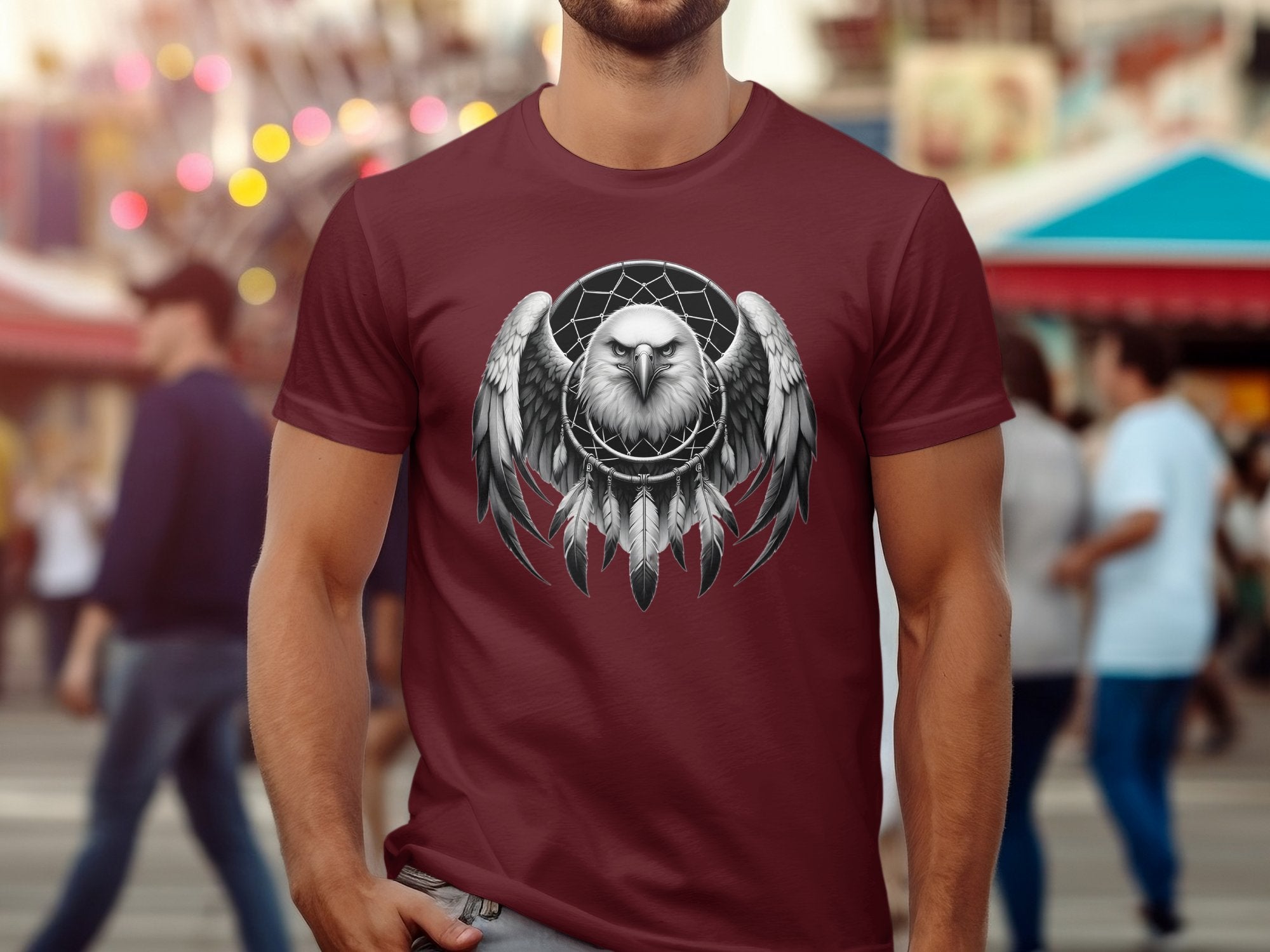 Dreamcatcher Eagle - Coloured Gildan T-Shirt Realistic Native American Talisman Unisex Mythology Tee Graphic Design