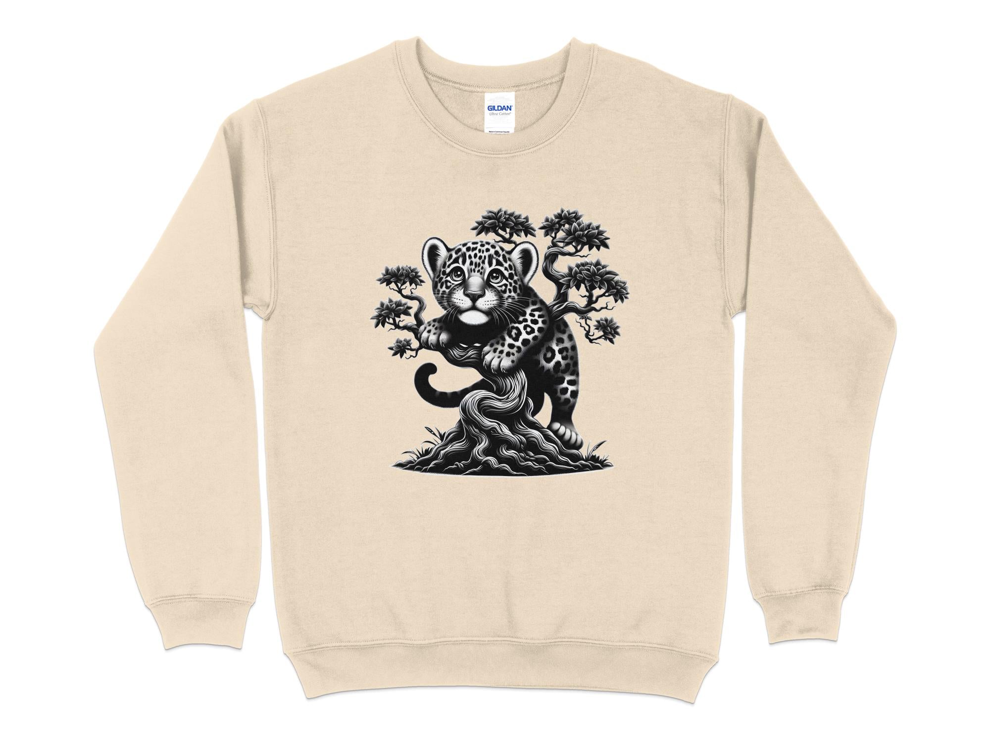 Leopard Bonsai - Coloured Gildan Sweatshirt Realistic Animal Talisman Unisex Cute Tee Graphic Design