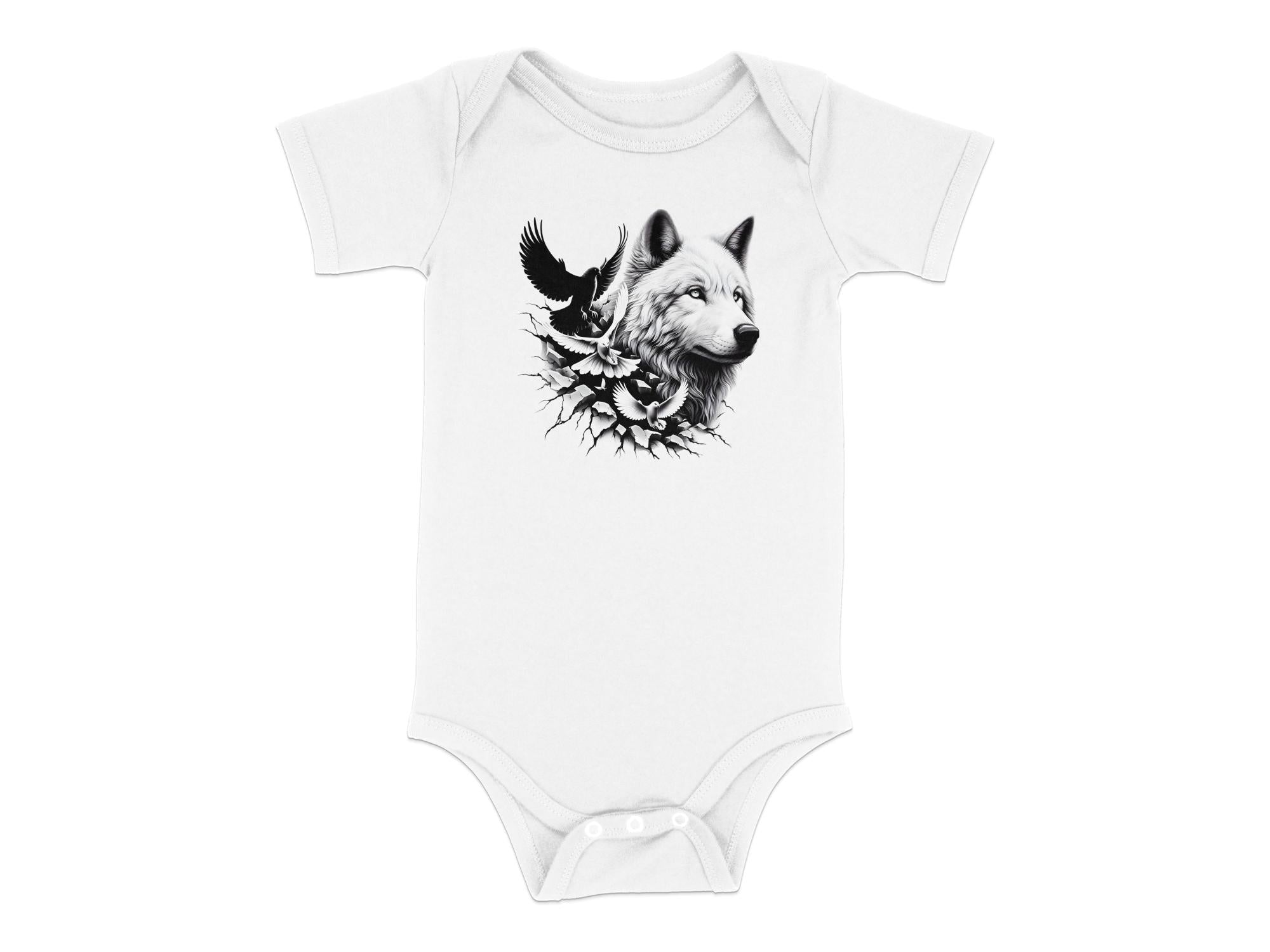 Wolf x Doves - Coloured Toddler Bodysuit Realistic Animal Talisman Unisex Tee Graphic Design